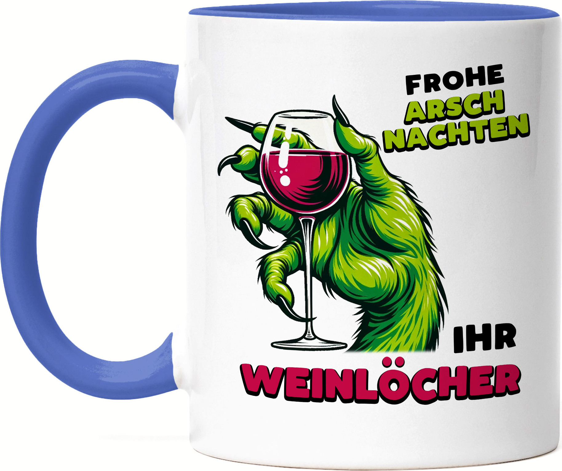 Hey!Print Schöne Arschnachten Rotwein Hand Tasse Blau Sarkasmus Wein Weihnachten HP-2468-T-Blau