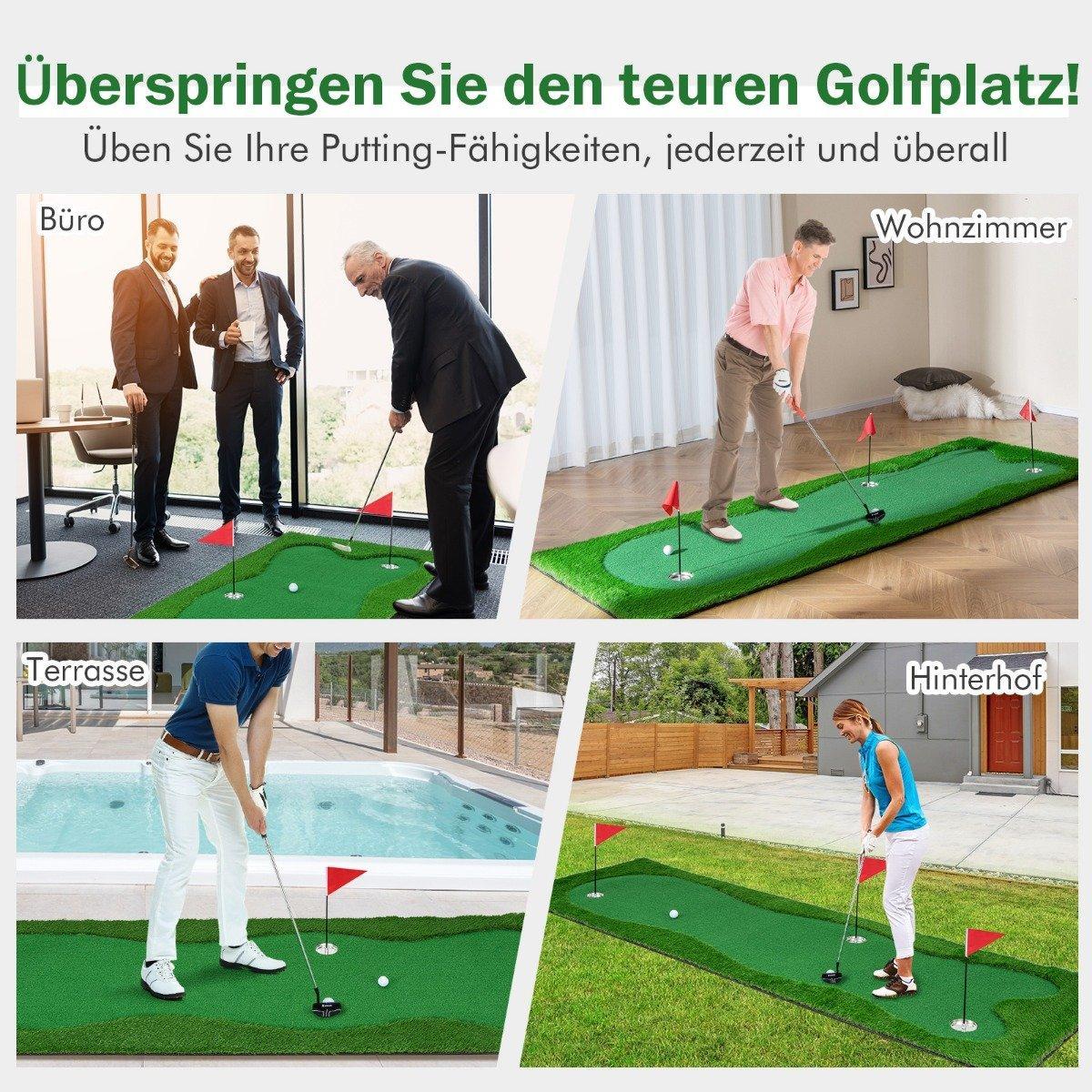Northix 300 x 100 cm Golf Puttingmatte Golfmatte mit Kunstrasen Trainingsmatte für Zuhause Grün