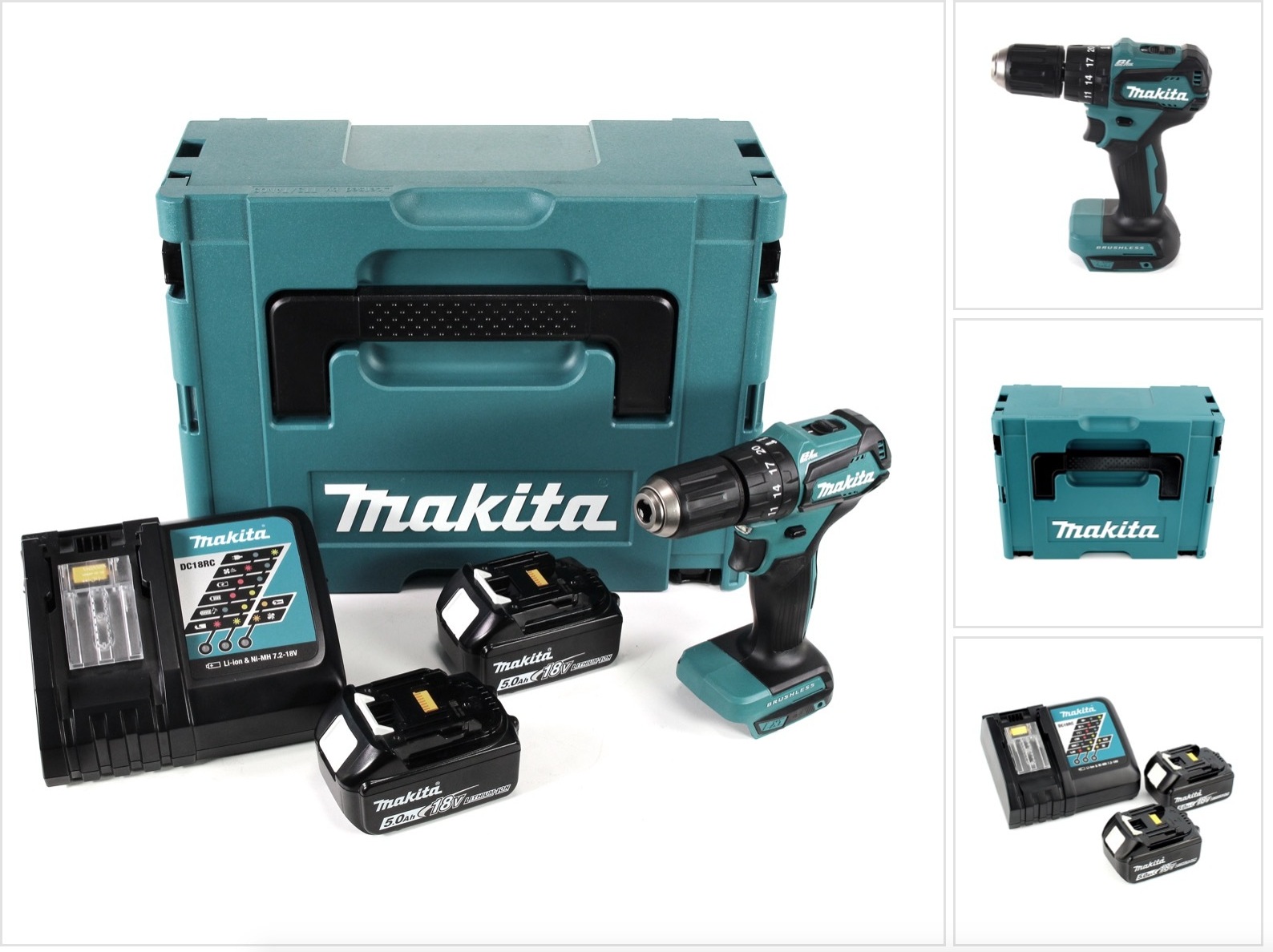 Akumulátorová príklepová vŕtačka Makita DHP 483 RTJ 18V 40Nm v Makpac + 2x 5,0 Ah batéria + nabíjačka
