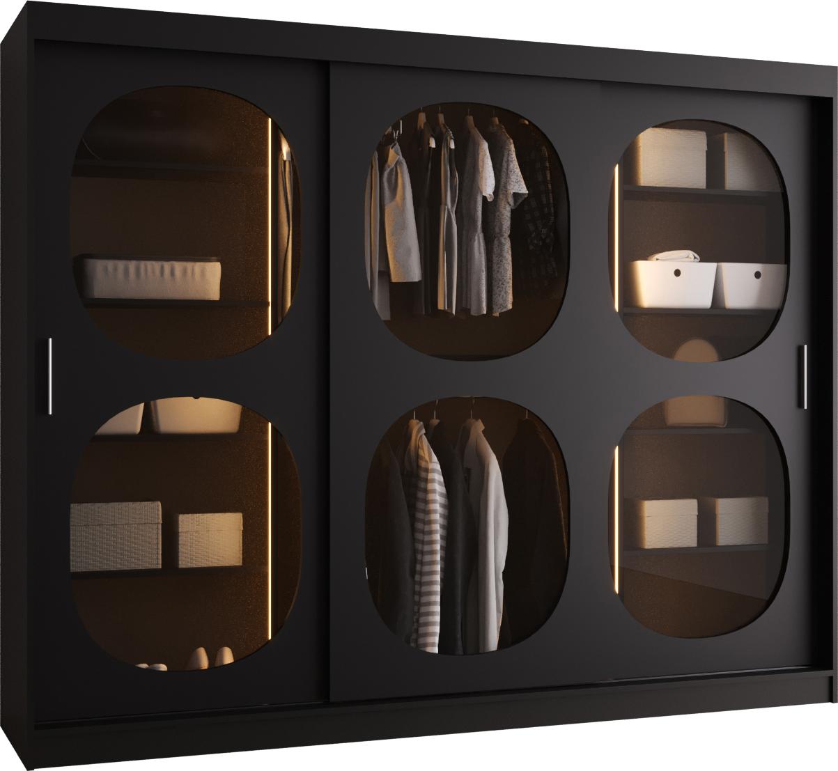 MEBLE KRYSPOL Kleiderschrank mit Glas 250 x 200 x 62 cm BAHRAJN 2, Schwarz BAHRAJN 2 250 CZ LED