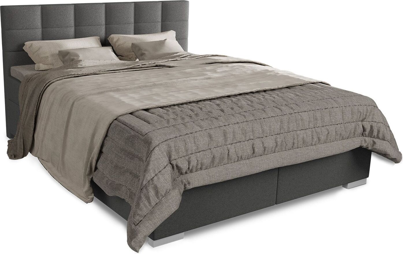 Juskys Boxspringbett Seattle 180x200 cm- hoher Komfort, weicher Malmo-Stoff, komfortable Einstiegshöhe - Hellgrau 301432