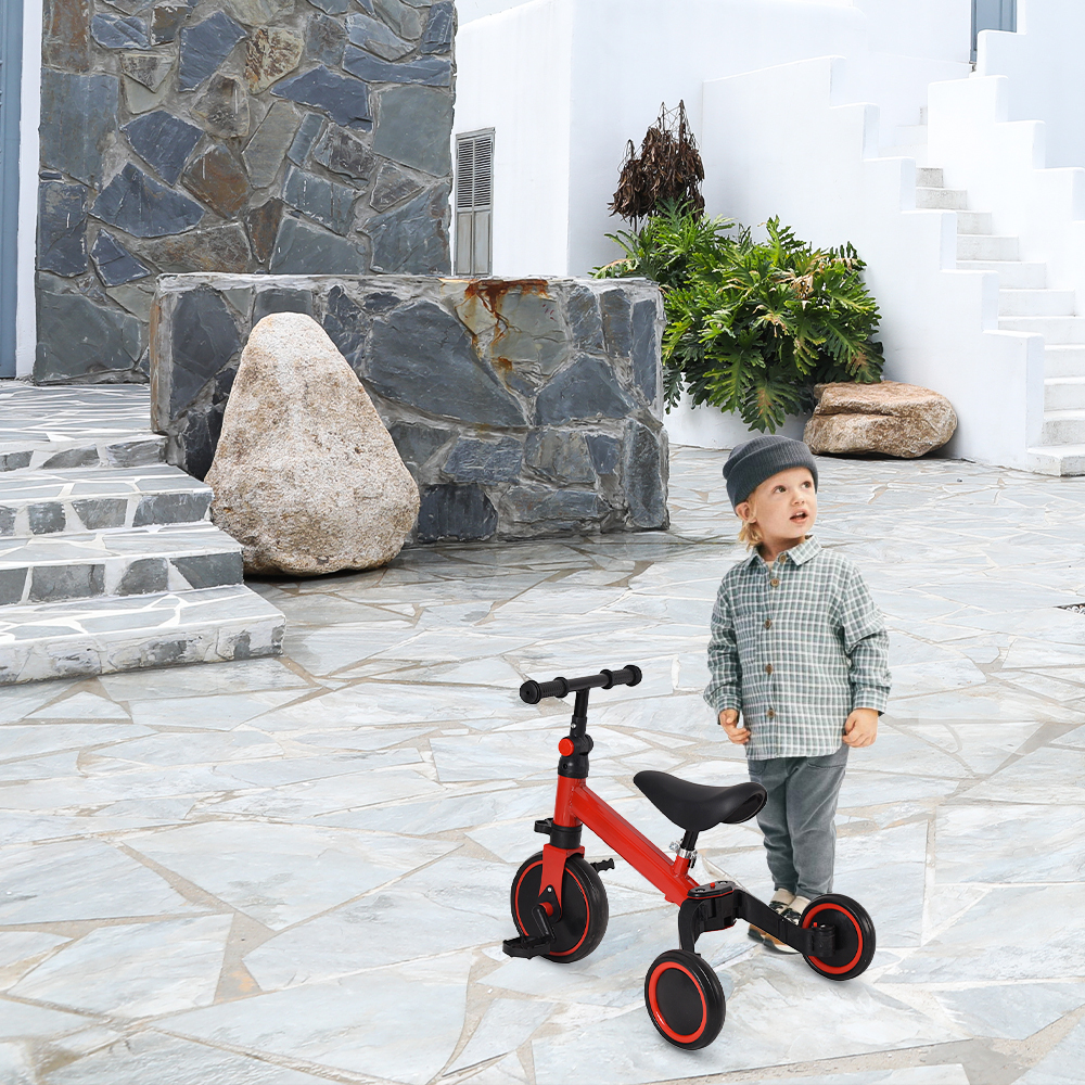 Supfine Laufrad Kinder 2 in 1 Wagen Schiebewagen abnehmbare Schubstange Rot