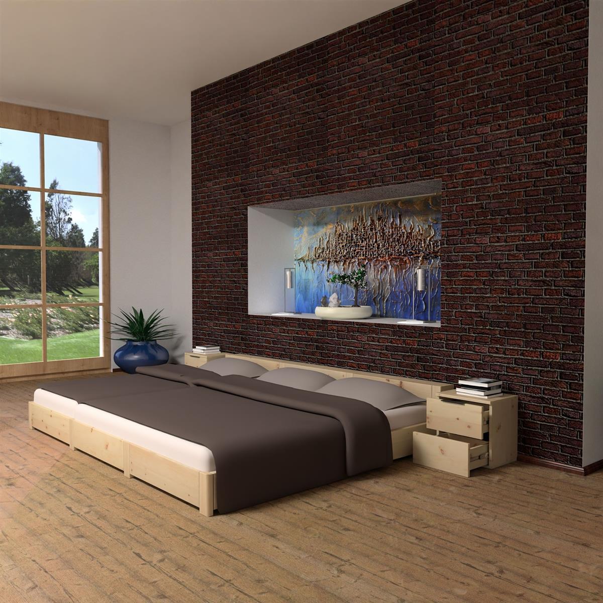 Familienbett "Familien-Nesterl" 270 200 23 Zirbe 90/90/90cm mit Ablage