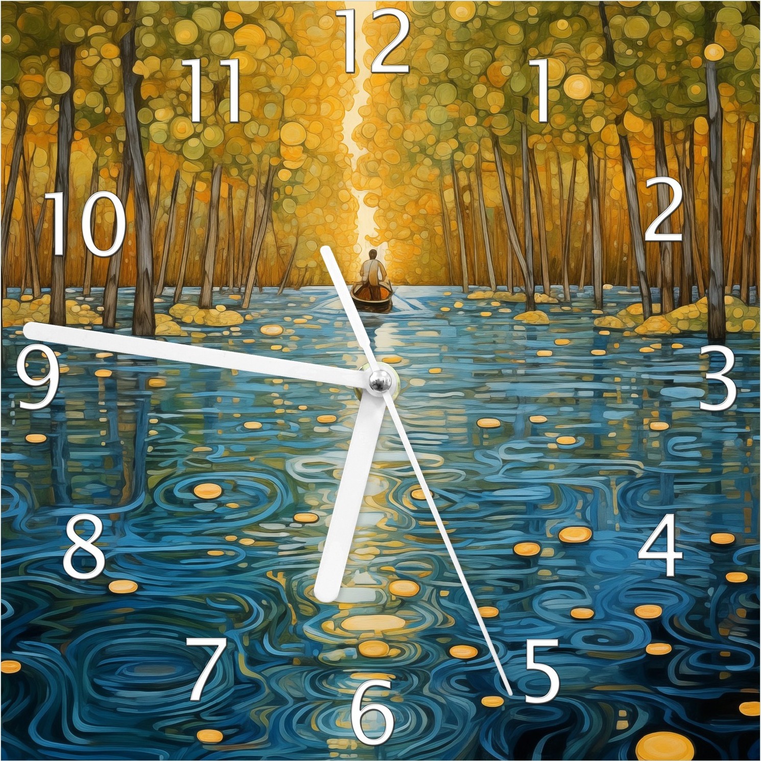 Wallario Design Wanduhr Reise durch das Lichtermeer aus Echtglas, Größe 20 x 20 cm guk1093-2020