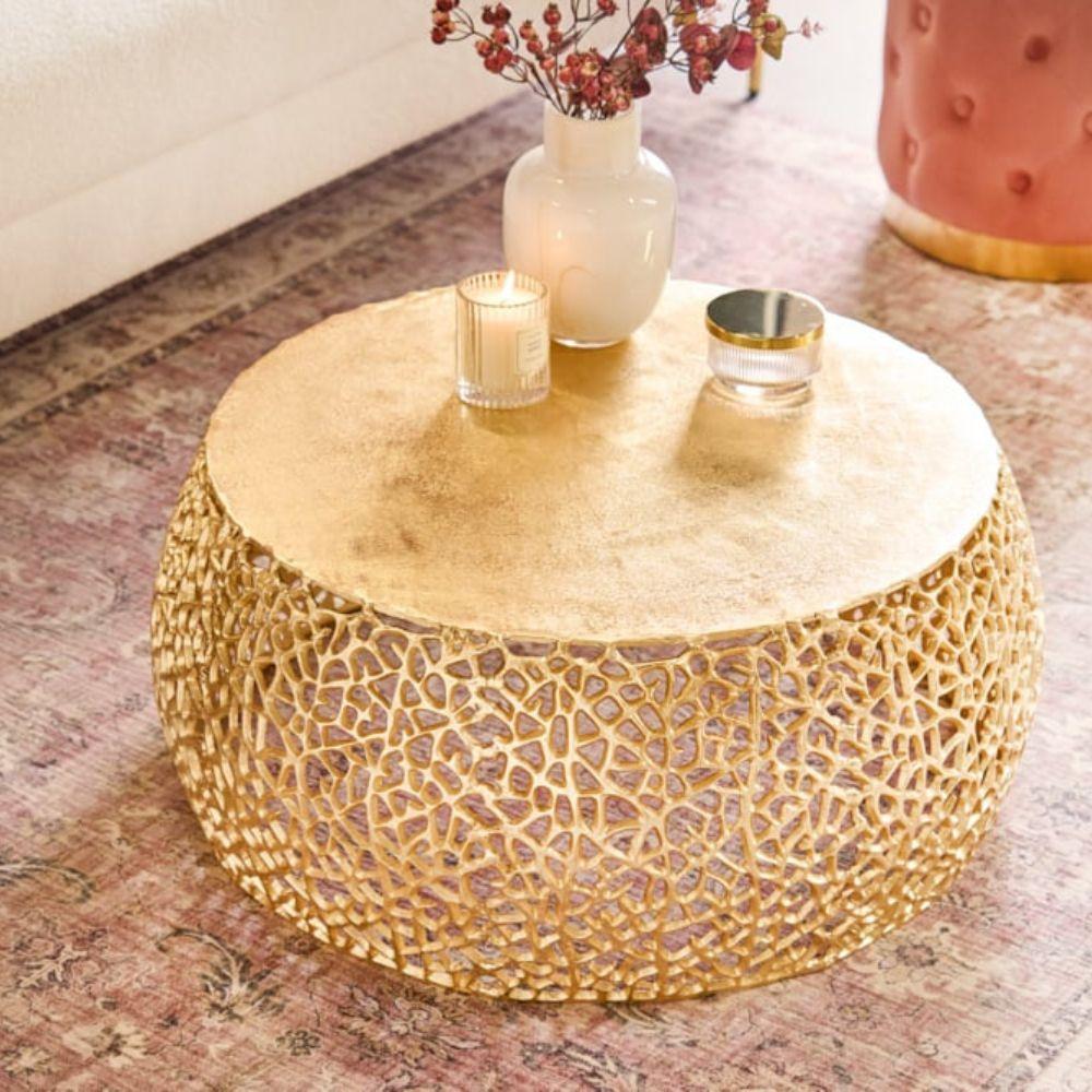 LEBENSwohnART Extravaganter Couchtisch RIXOS ca.73cm gold Metall Handarbeit 43227