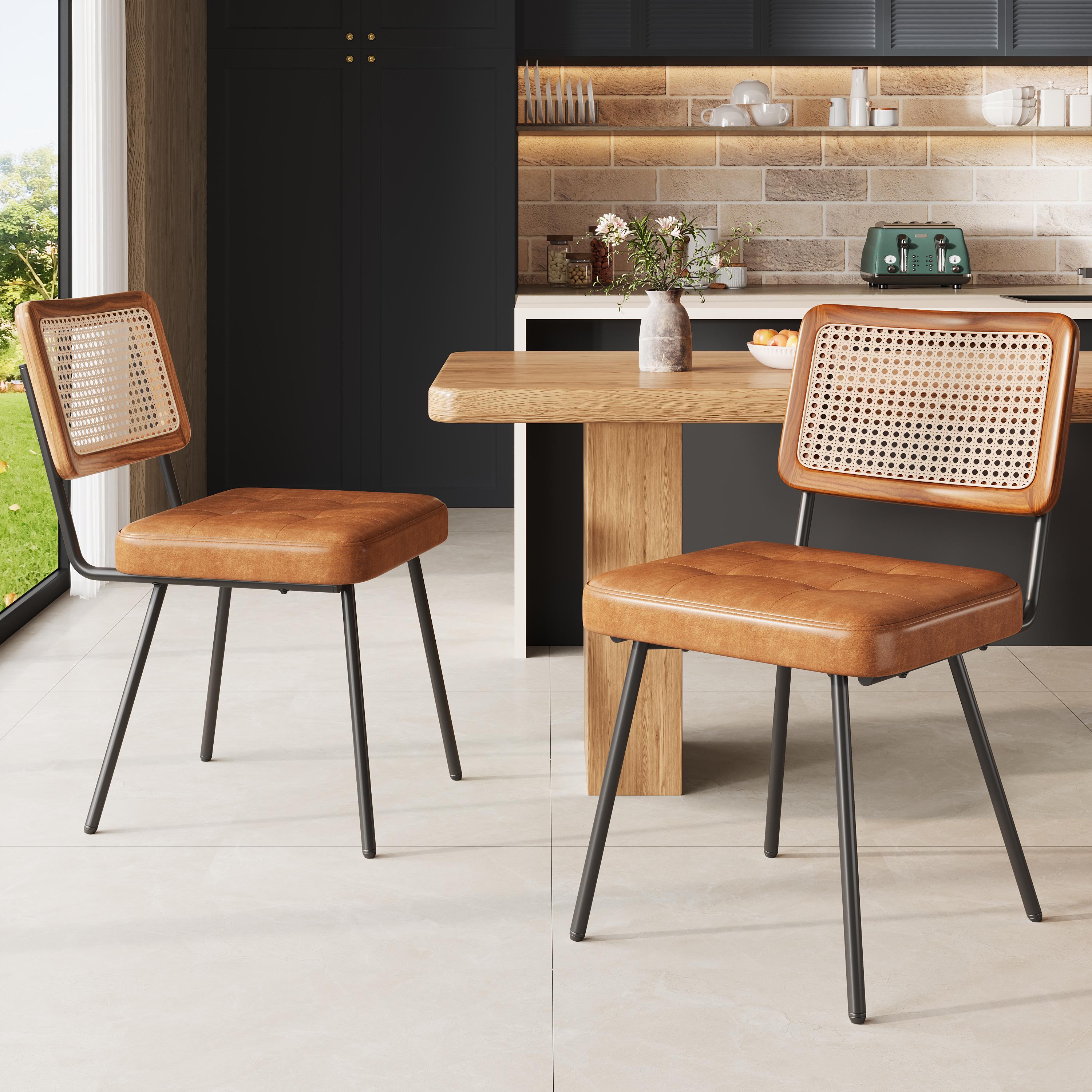 Lanki International GmbH Esszimmerstuhl aus Kunstleder (2 Stück) Rattan-Loungesessel Schminkstuhl Ergonomischer Stuhl Leichter Luxusstuhl Retro-Stuhl