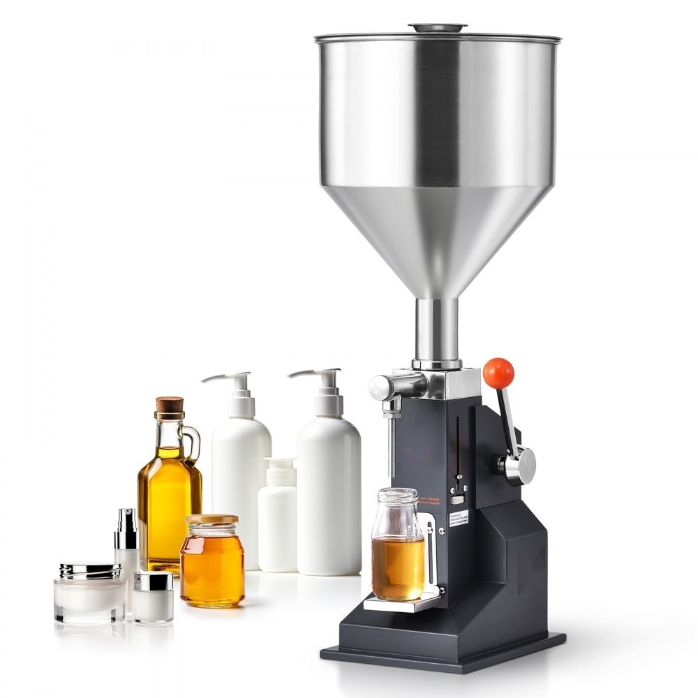 ručný plniaci stroj na tekutiny s objemom 5-100 ml z nehrdzavejúcej ocele 304 - Plniaci stroj na silikónové PTFE, vrátane 2 trysiek (4 mm / 8 mm) - Ideálny plniaci stroj na med, olej a esencie - Bezpečný pre potraviny