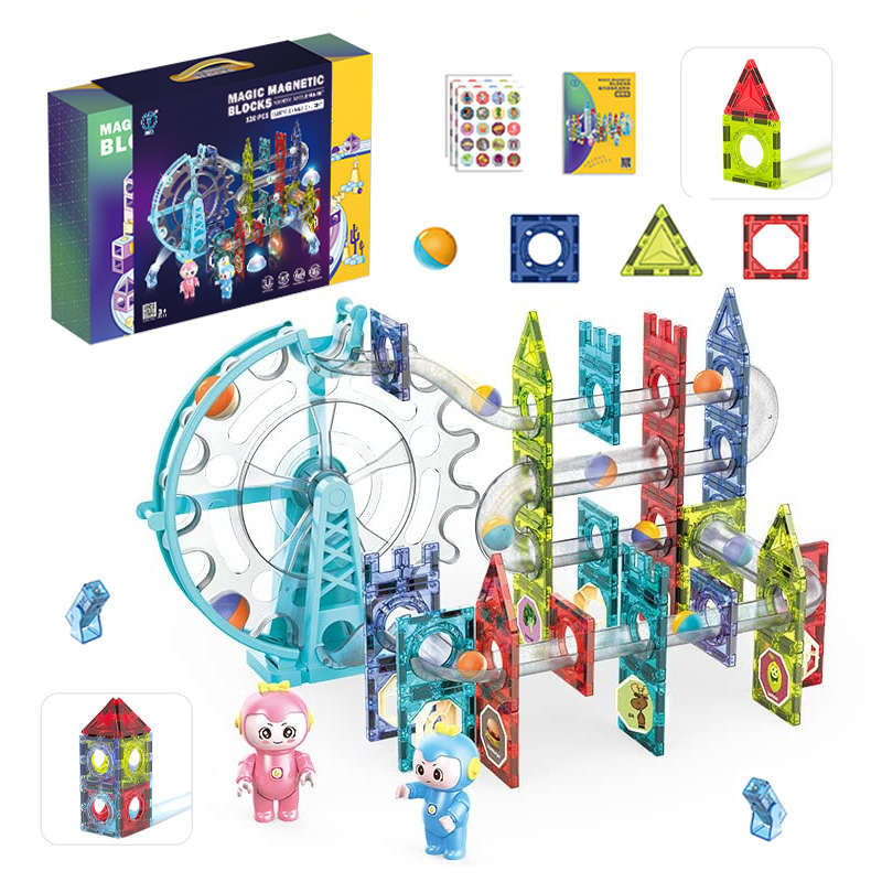 ECHOCUBE Blocchi da Costruzione Magnetici, 120 pezzi Set di Blocco da Costruzione Giocattolo Magnetico con Ruote Magnetiche per Bambini Ragazze Ragazzi Regalo di Compleanno di Natale