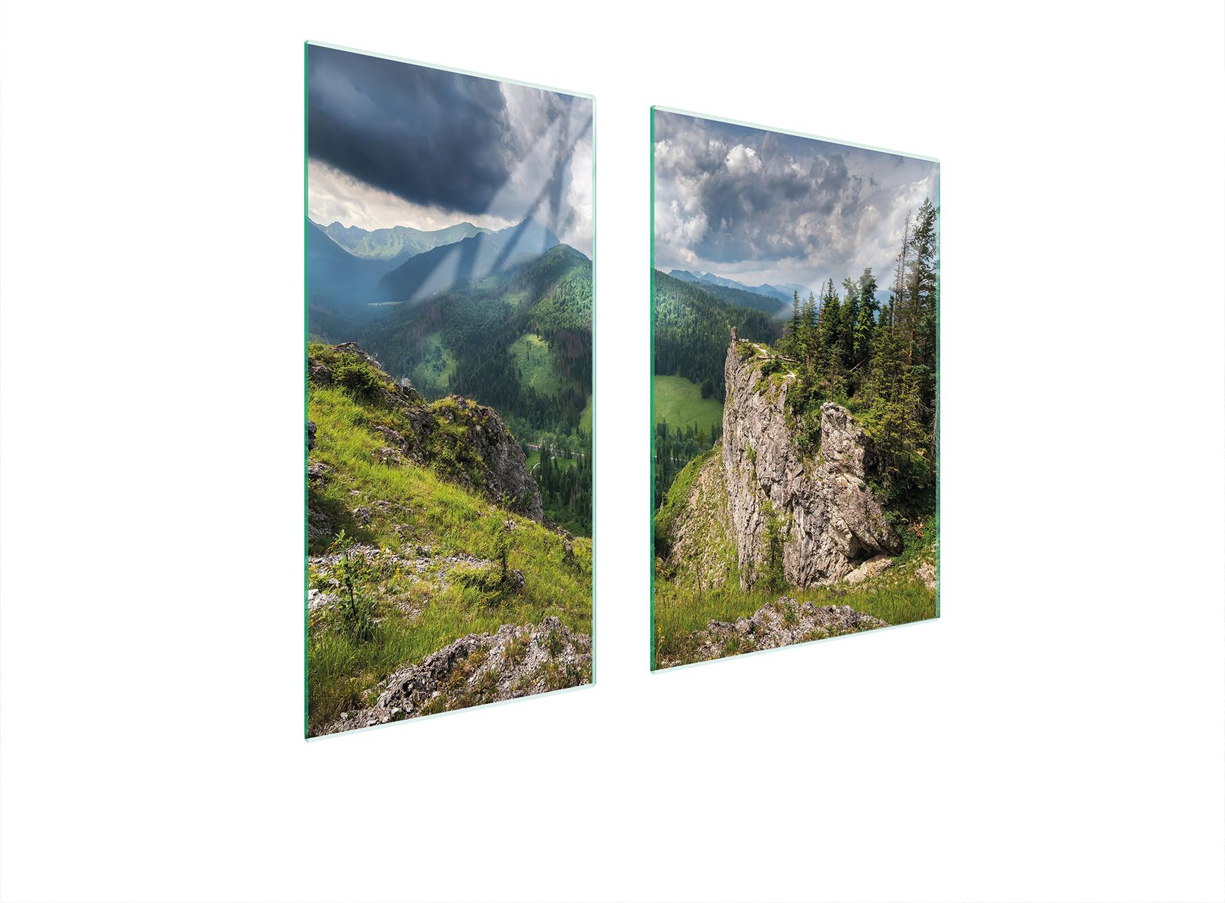 TMK ArtDeko Herdabdeckplatten 2 teilig 75x52 Ceranfeld Abdeckung Glas Schneidebrett Landschaft Berge