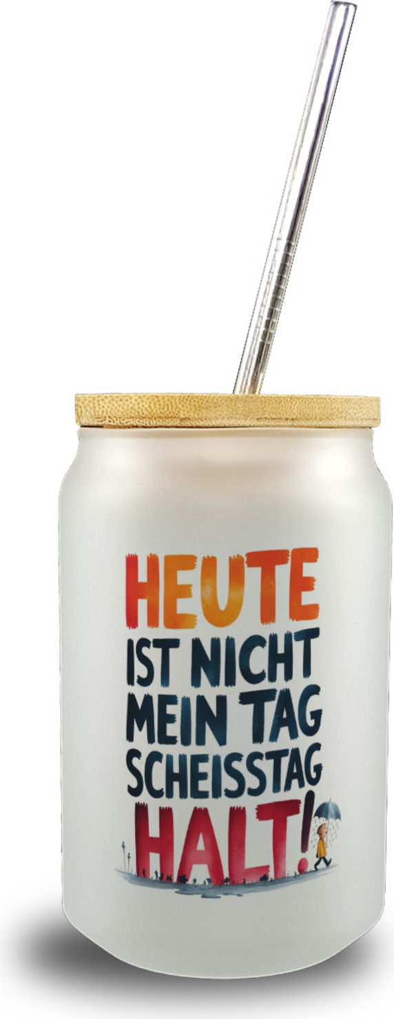 speecheese Heute ist nicht mein Tag Trinkglas mit Bambusdeckel Scheisstag