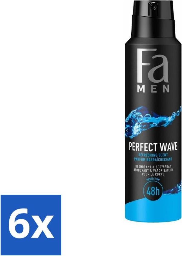 Fa Pflege Fa Men - Perfect Wave - Deodorant Spray - Erfrischender Duft - 150 ml - Vorteilspack - 6 Stücke 872146