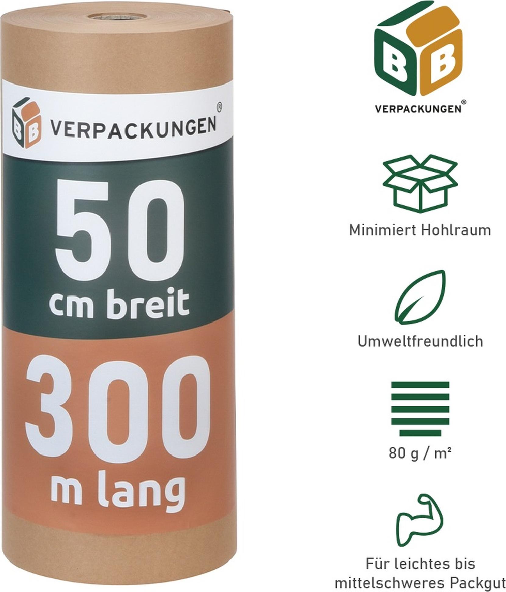 10 x Natronmischpapier (0,5 x 300 m) Packpapier braun reißfest Kraftpapier Verpackungsmaterial Polstermaterial BB-Verpackungen L48005_10