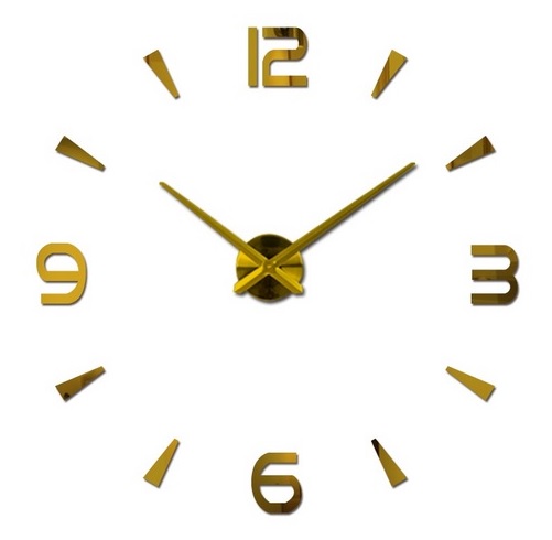 GB ONE Wanduhr Groß A177 Rießen Hochglanz 3D Wand Uhr in Gold-Farben mit spiegelnder Oberfläche Kleben Wandtattoo XL XXL Analog 80 - 120 cm