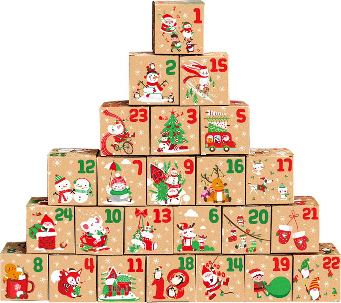Jormftte 24 Stück Weihnachts-Adventskalender-Boxen, Countdown bis Weihnachten, leere Geschenkboxen zum Befüllen für Weihnachtsfeier-Geschenke, Feiertagsdekorationen KAU-LR-HT-YWC-20250530-137