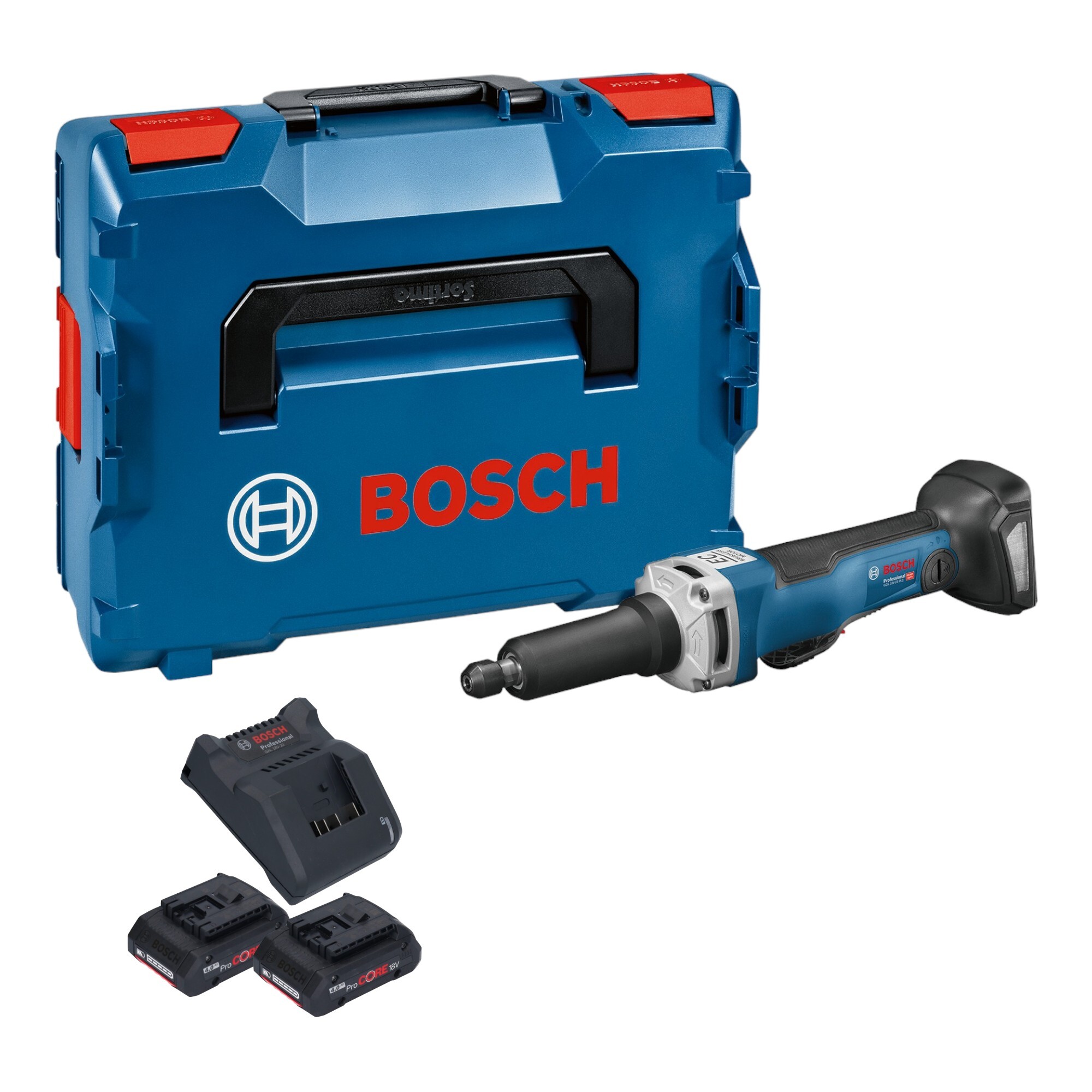 Bosch GGS 18V-23 PLC Profesionálna akumulátorová priama brúska 18 V bezkartáčová + 2x akumulátor ProCore 4,0 Ah + nabíjačka + L-Boxx