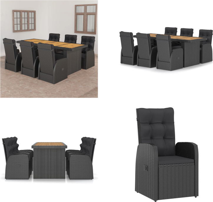 vidaXL 7-dielny záhradný jedálenský set s vankúšmi polyratan čierny - Set záhradného nábytku - Sety záhradného nábytku - Záhradný stôl a stolička - Záhradné stoly a stoličky