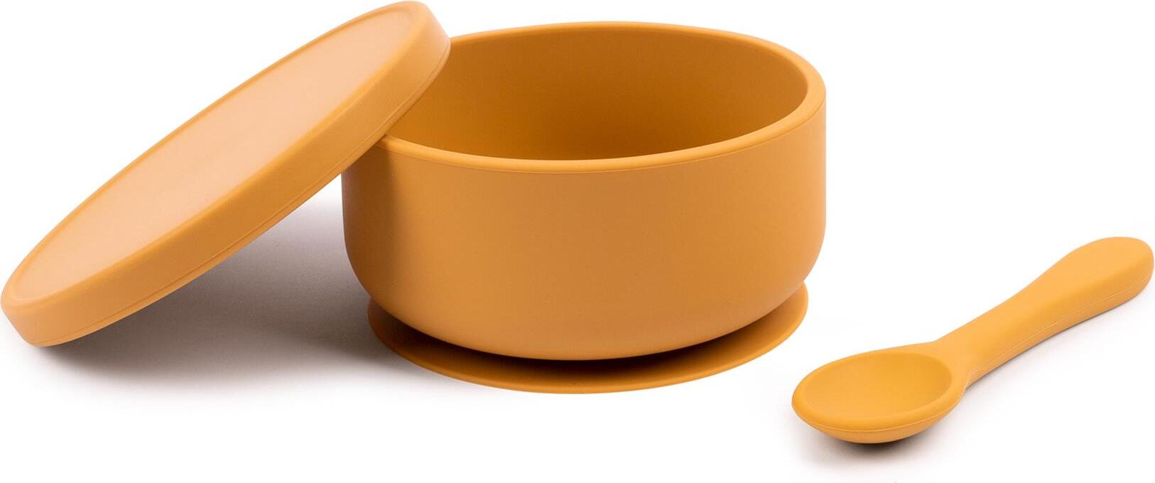 Ocker Baby Silikon Saugnapf & Löffel Set - Kinder Kleinkind Bleiben Sie Dran Entwöhnung Fütterung Lebensmittelbehälter Teller - Von Tiny Dining TD-SL223842-SET