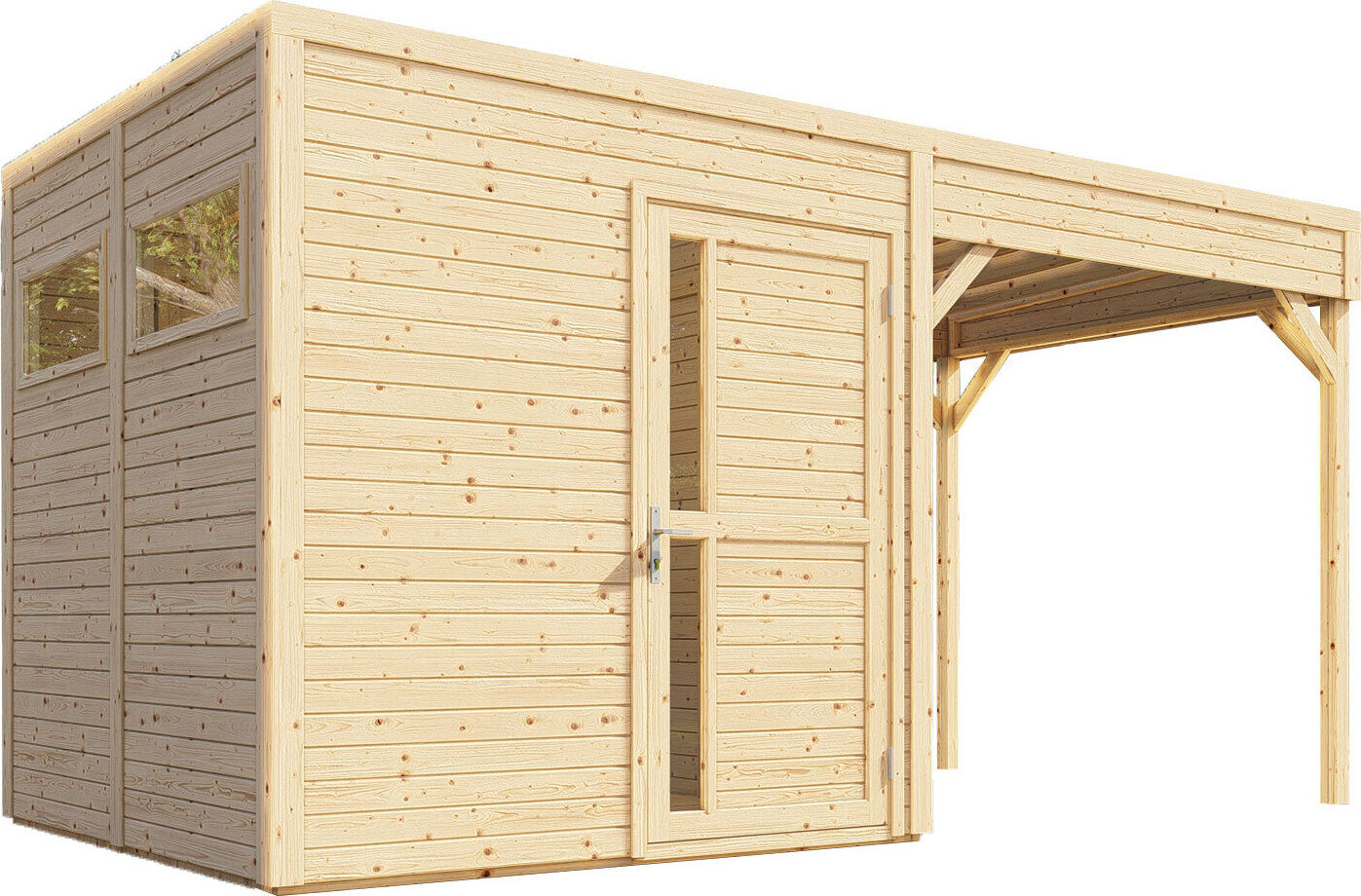 Gartenhaus 2,34 x 4,49 Meter (inkl. Dach) | aus vorgefertigten Elementen| unbehandelt | mit Flachdach