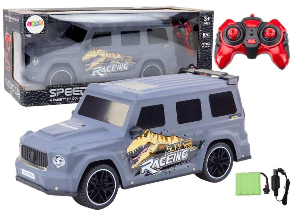 Lean Toys RC-Ferngesteuertes Auto mit Dinosaurier im Maßstab 1:10, Grau H-4359