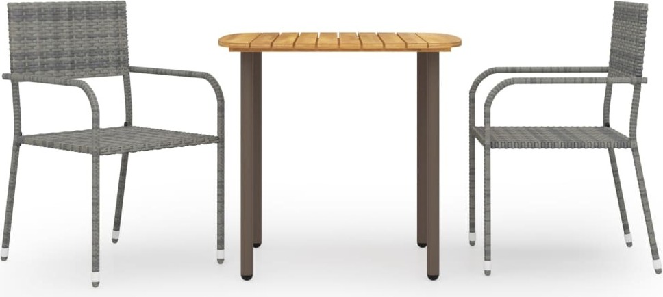 The Living Store 3ks. Záhradný jedálenský set Poly ratan sivý