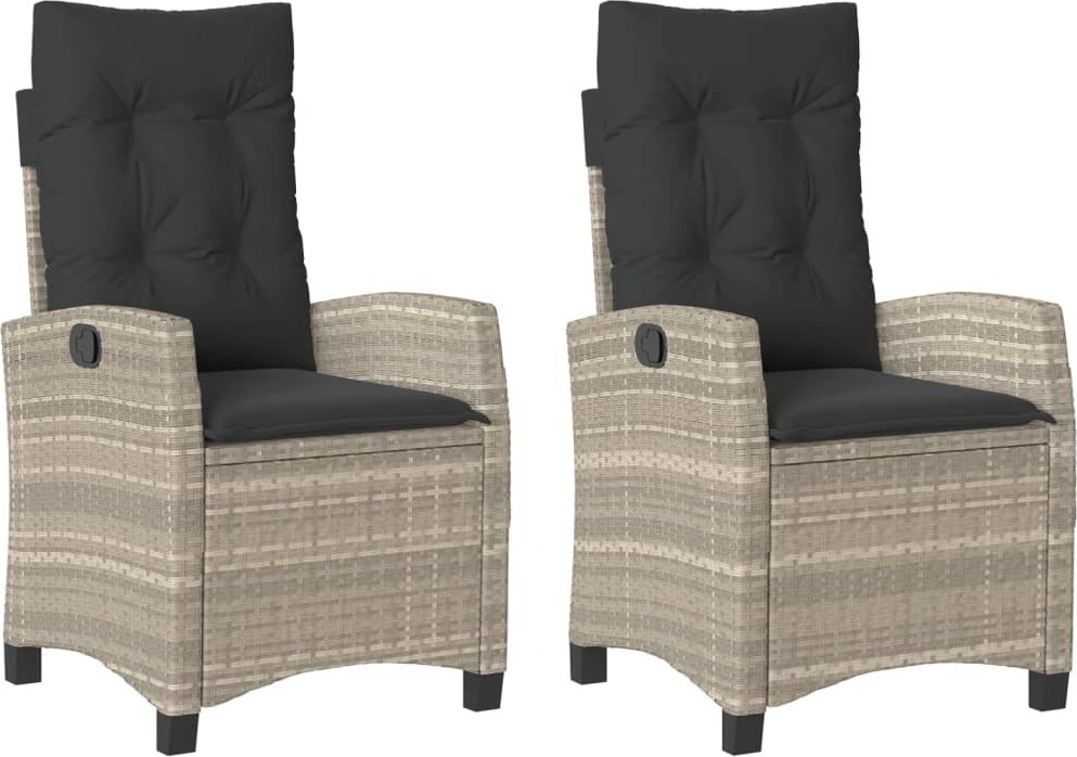 Gartensessel mit Kissen 2 Stk. Verstellbar Hellgrau Poly Rattan