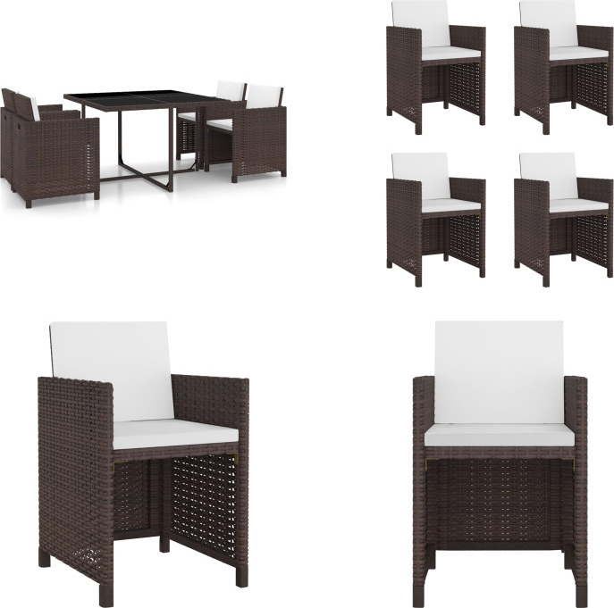 vidaXL 5 ks záhradný jedálenský set s vankúšmi poly ratan hnedý - Set záhradného nábytku - Sety záhradného nábytku - Záhradný stôl a stoličky - Záhradné stoly a stoličky