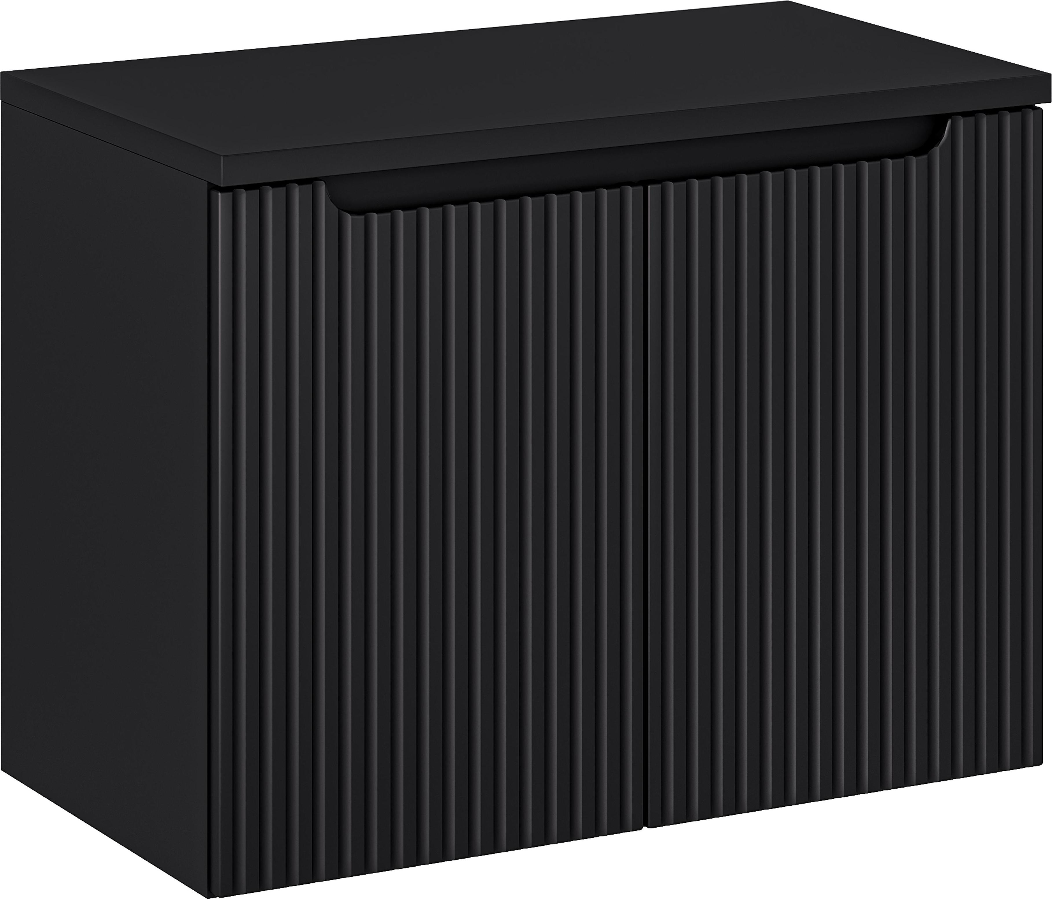 Badezimmerschrank 80 Cm Schwarz Matt Mit Geriffelter Frontplatte