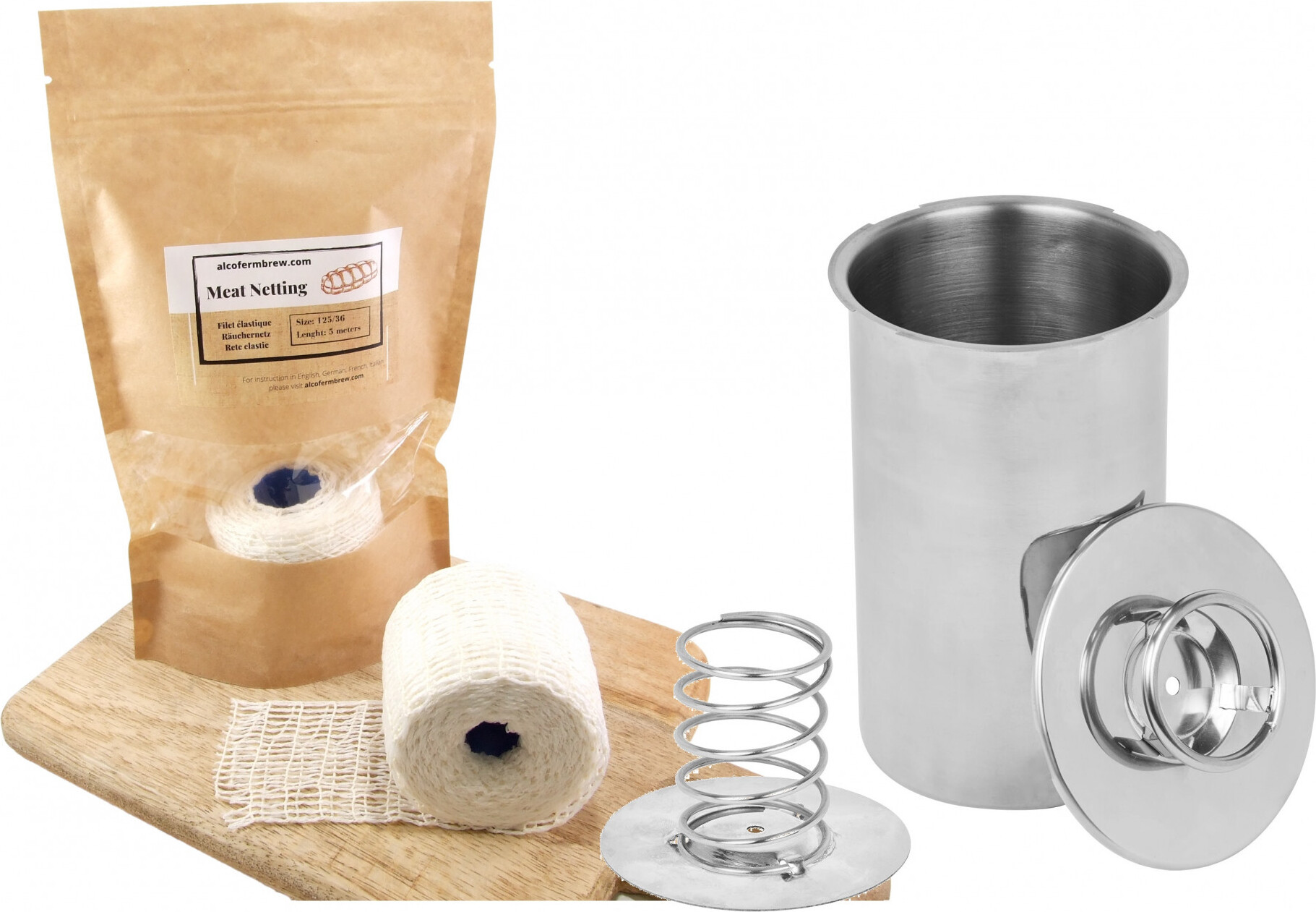 Alcofermbrew Kochschinkenform 1.5kg (Schinkenkocher) und Räuchernetz 5m