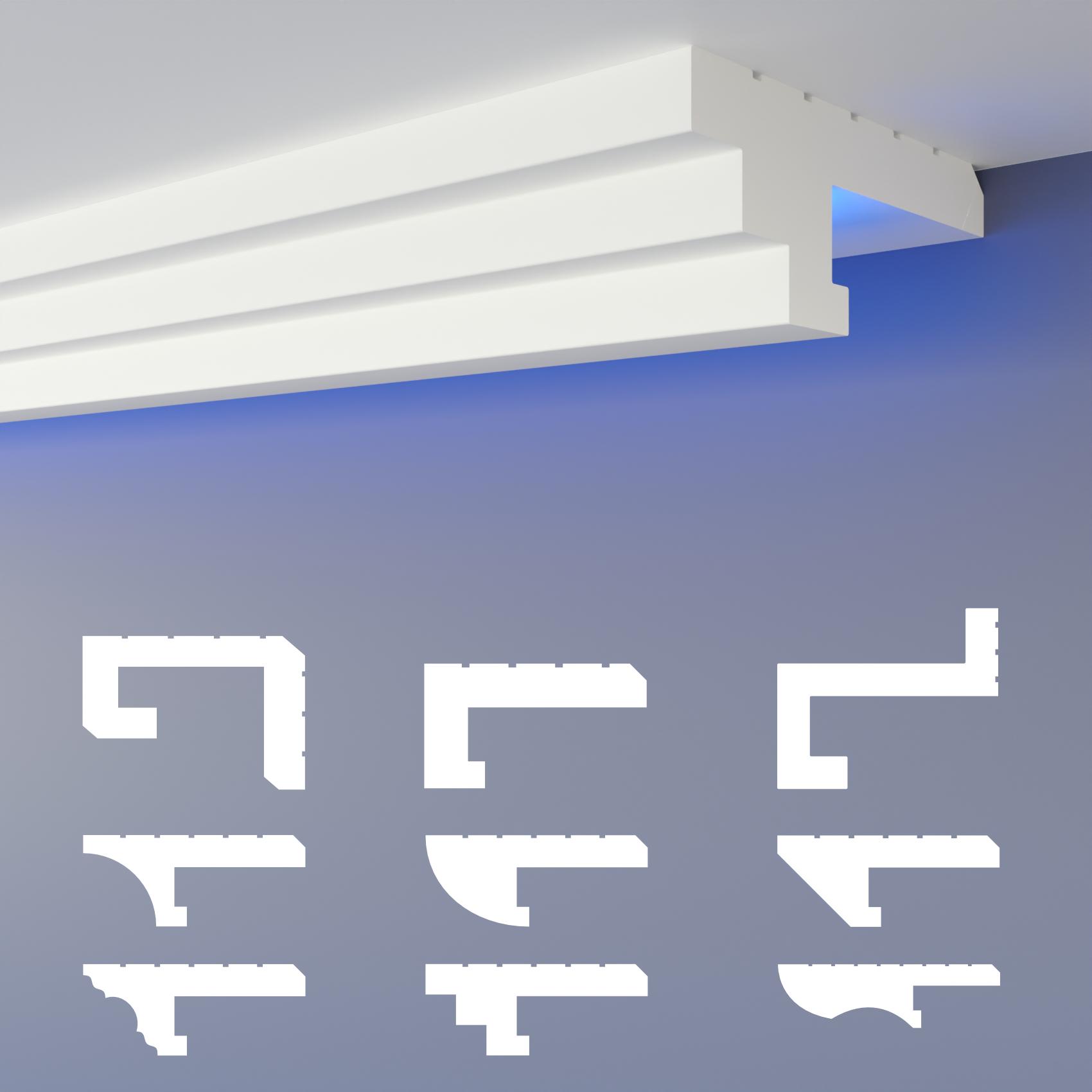 HEXIMO LED-Schattenfugenprofil Stuckleisten, indirekte Beleuchtung XPS Styropor-Trockenbau-Deckenschattenfugenprofil Trockenbau-Schattenfuge (20,4 Meter HLED 13) 88379