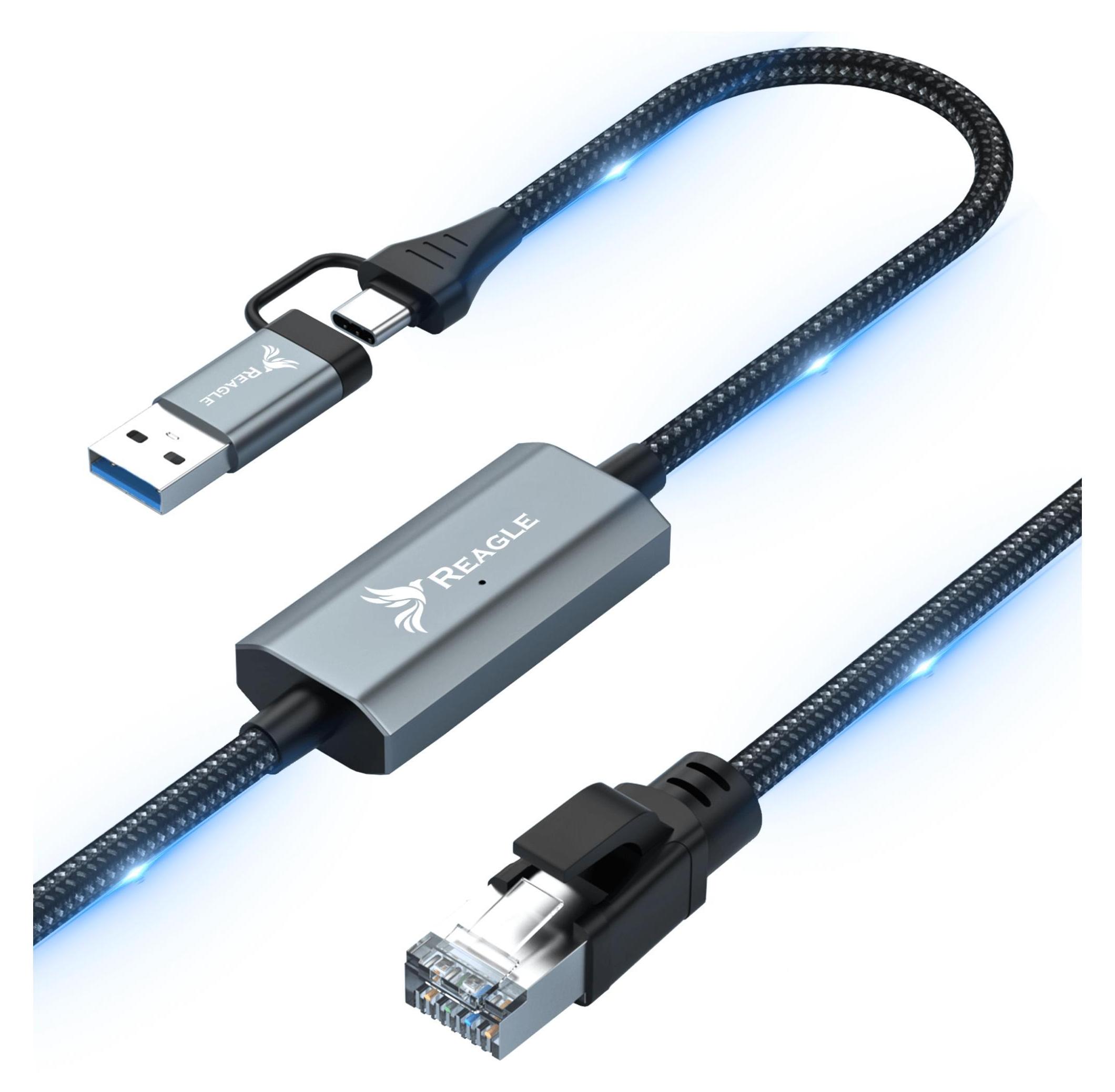 Ethernet LAN Kabel 5m 2.5 Gbps 2in1 USB C und USB A Adapter auf RJ45 für PC Laptop MacBook Tablet Schnelle Internetverbindung Reagle Professionell