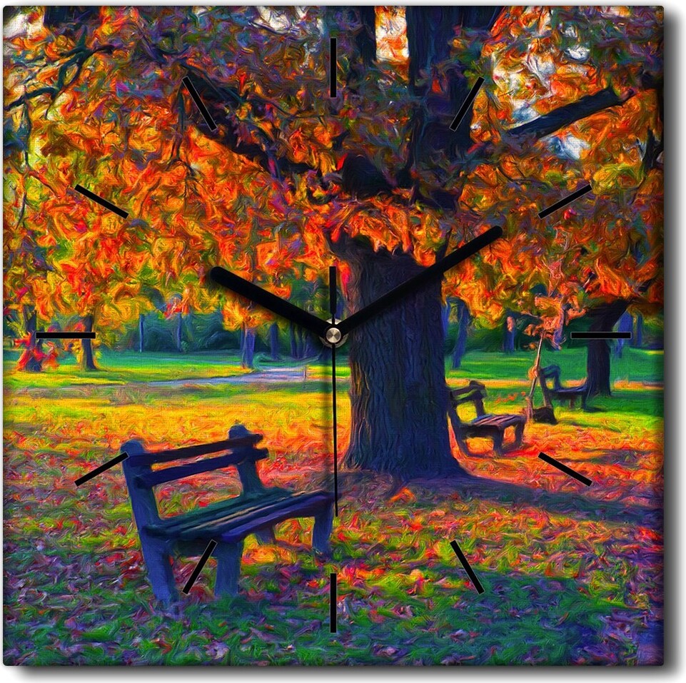 Coloray Uhr auf Leinwand 30x30 cm Wand Uhr Dekoration Wohnzimmer Segeltuch schwarze Hände -Herbstparklandschaft. zck-30x30-87398195-c
