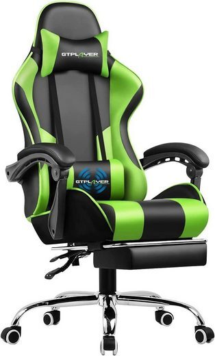 GTPLAYER Herné kreslo s opierkou na nohy a masážnym bedrovým vankúšom Kancelárske kreslo pre hráčov Ergonomické hráčske kreslo s pripojiteľnými podrúčkami s nosnosťou do 150 kg Zelené