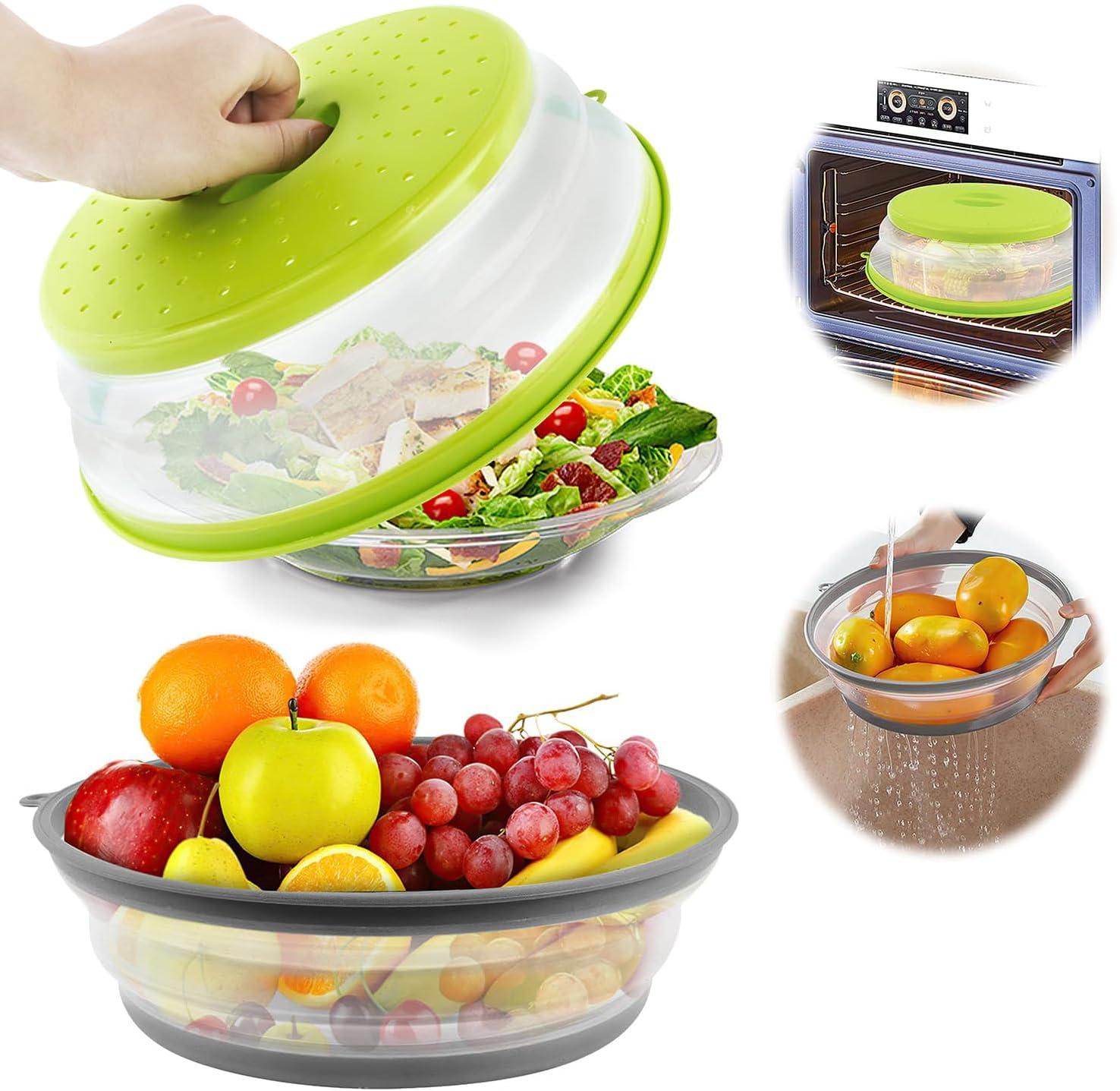 Markenlos Faltbare Mikrowellendeckel, 2 Stück, 26,5 cm, Deckel für die Mikrowelle, für Gemüse und Obst/Mikrowelle