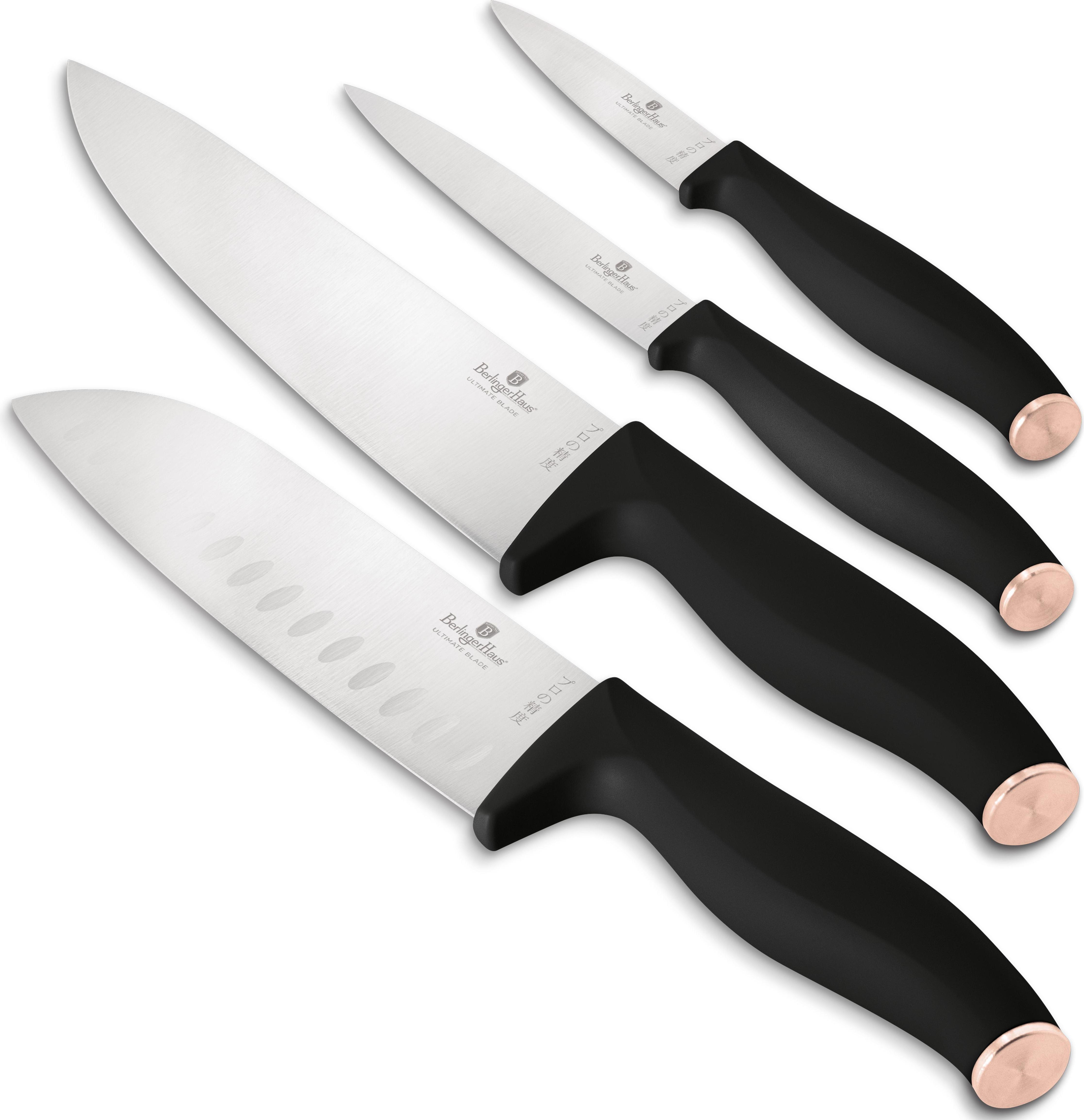 Berlinger Haus Kchenmesser-Set (4 Teile) - Hochwertiger Edelstahl, ergonomischer Griff, stilvolles Design Schwarz/Rosgold, enthlt Kochmesser, Santoku, Universalmesser und Schlmesser BH/2956