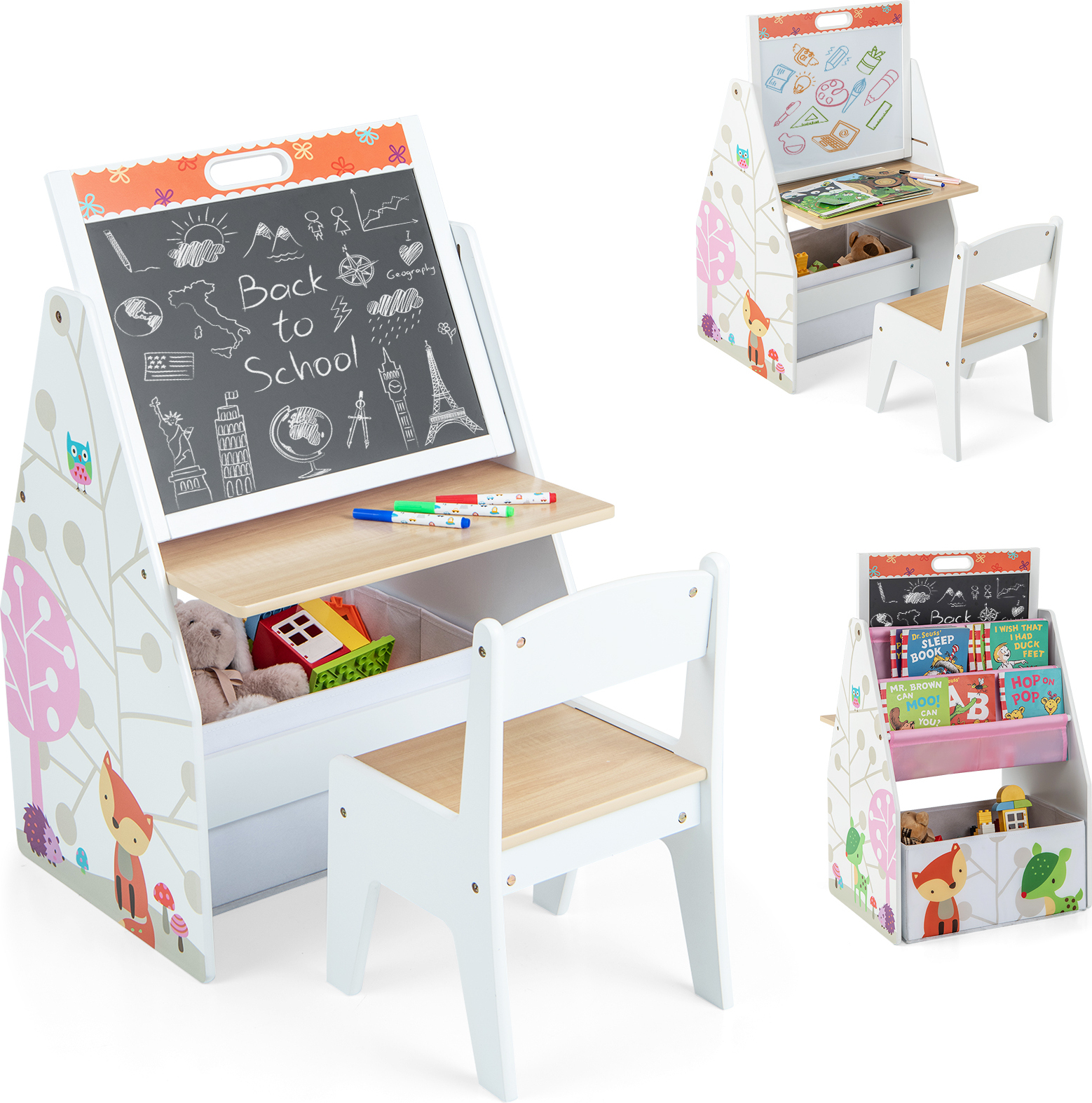 Chevalet D’Art Double Face Enfant – Tableau Rotatif Avec Horloge, Alphabet Et Boulier, Rouleau De Papier Inclus