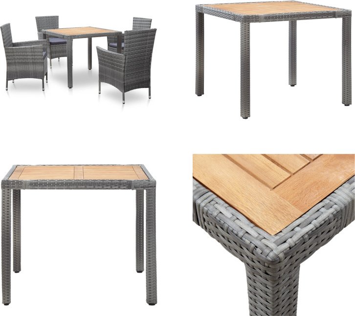 vidaXL 5-dielny záhradný jedálenský set s vankúšmi polyratan sivý - Záhradný set nábytku - Záhradné sety nábytku - Záhradné jedálenské sety