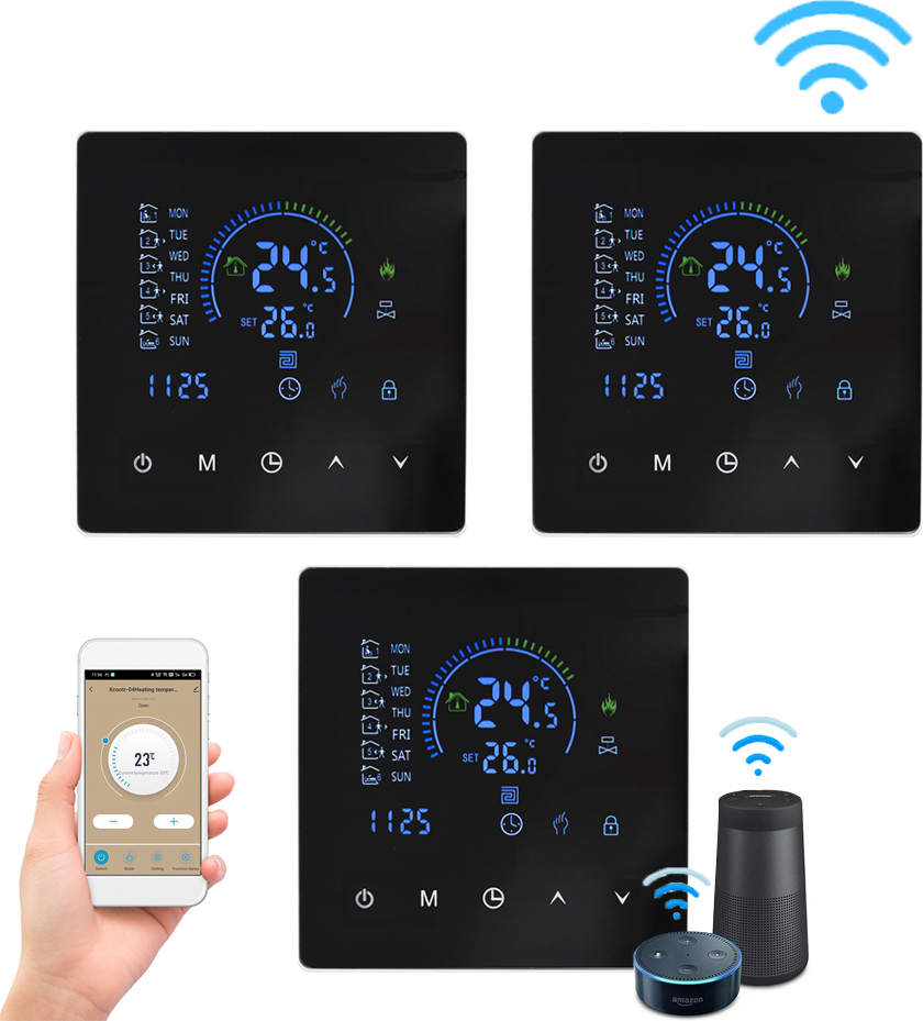 3X WiFi Smart Thermostat 3A izbový termostat Vodné ohrievače Podlahové kúrenie, dotykový displej, ovládanie cez APP, kompatibilný s Google Home/Alexa