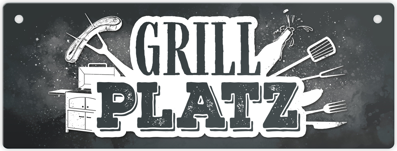 speecheese Grillplatz Metallschild in grau Fleisch Wurst grillen Grill Bier Hobby Besteck 135812