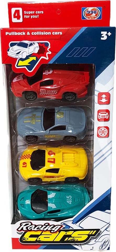 BEMIRO Rennwagen Spielzeug 4er Set - ca. 29 cm