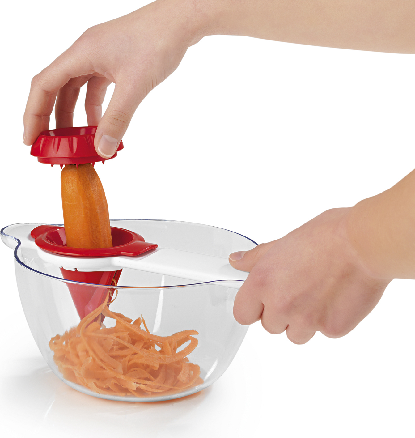 Gourmet Maxx GOURMETmaxx Spiralschneider mit Auffangschüssel Gemüse Salatzubereitung Rot Weiß 06552