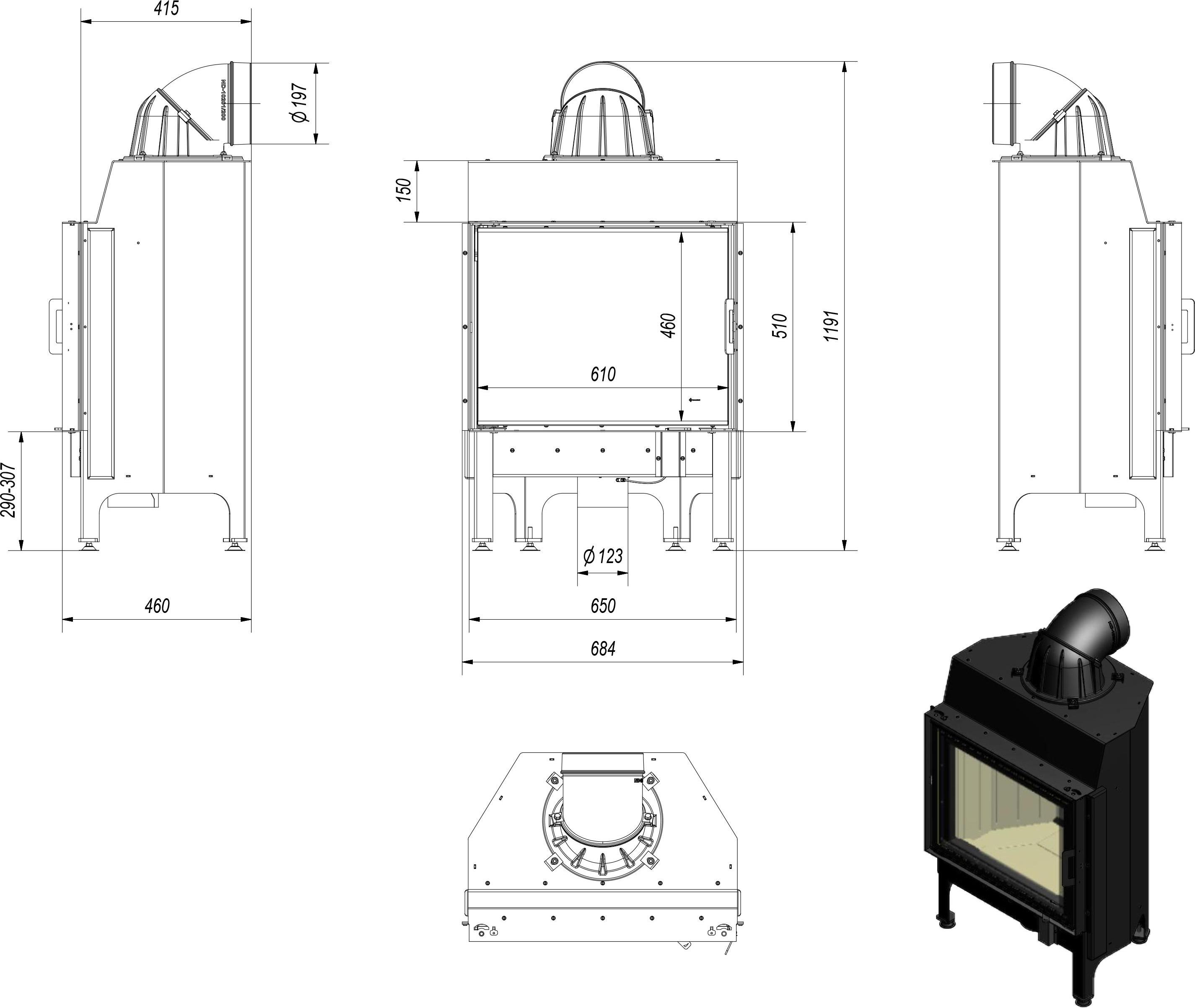 Oceľový krb KRATKI NADIA 10 kW Ø 200