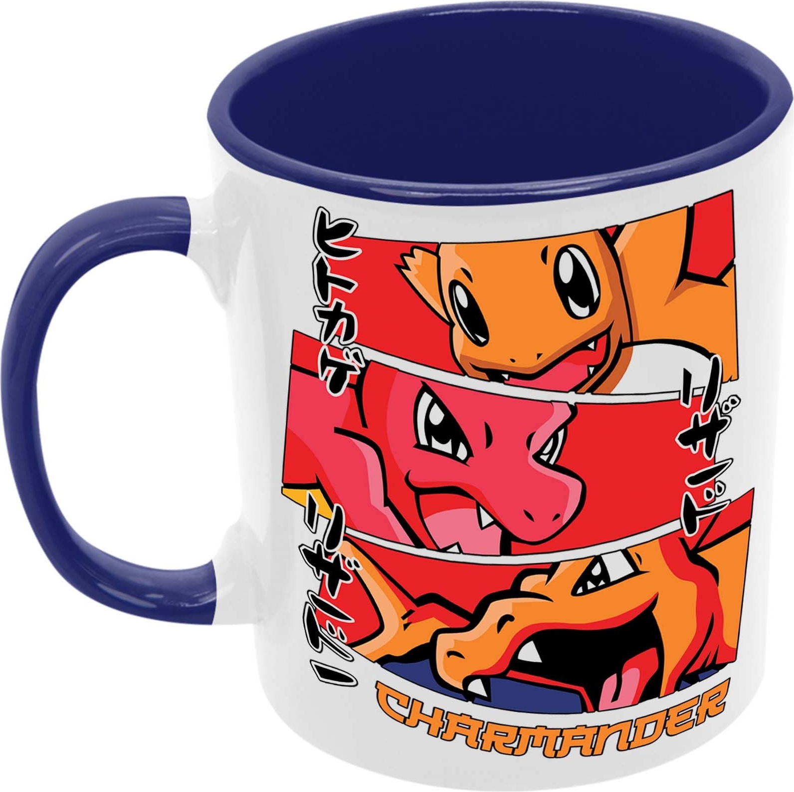 Charmanderstagesv6-07 Hrnček Dar Tasse Mug Anime Manga Japan Animation Pokemon Pikachu Ash Charizard Arbok Charmander Meowth Squirtle, Tmavomodrá 330 ml