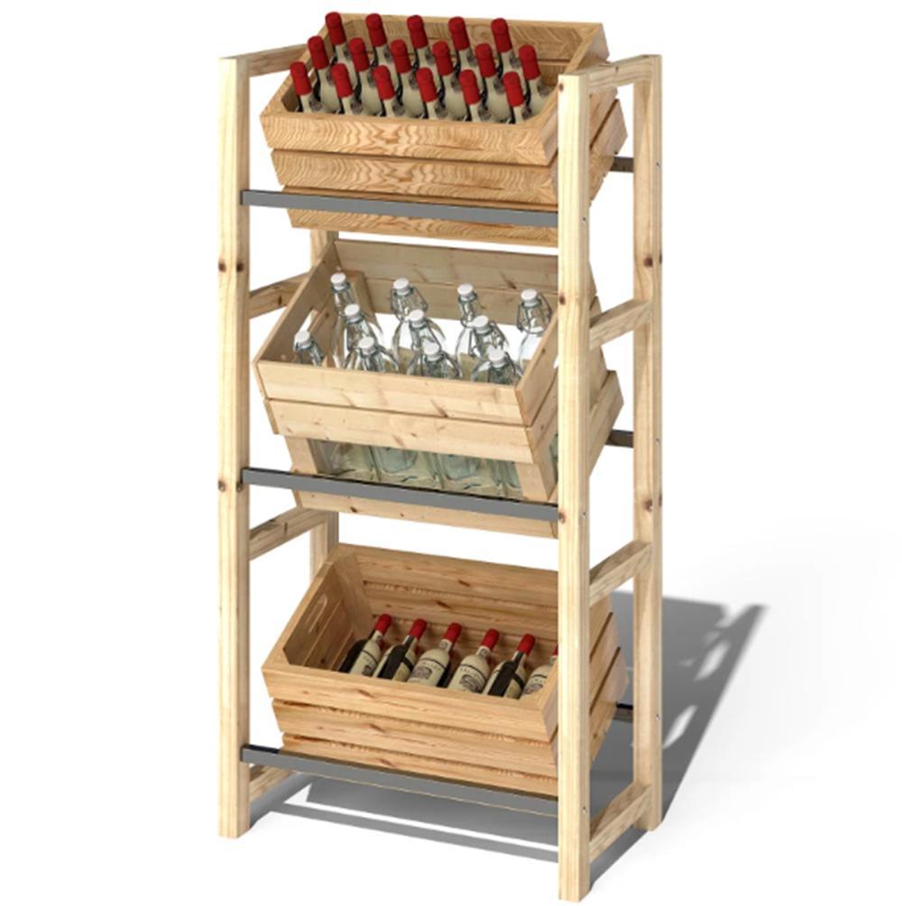 Xkiss Getränkekistenregal für 3 Getränkekisten Getränkeregal Holz Kistenregal mit 3 Ebenen 56 x 32 x 112 cm
