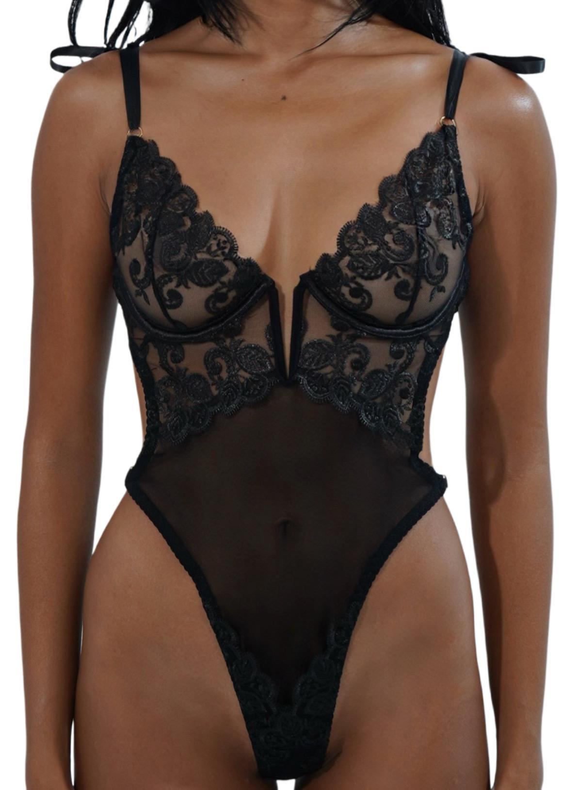 Dessous Body für Damen, DAPHNE - Schwarz Bodysuit, Dessous set, Unterwäsche
