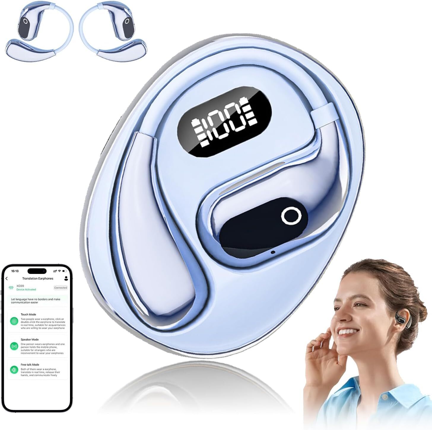 Dabeto mit KI-Übersetzungsfunktion,Sprachübersetzungs mit Unterstützung für 138Sprachen, Offener Luftübersetzer,Openair 5 OWS-Übersetzungs-Bluetooth-Ohrhörer