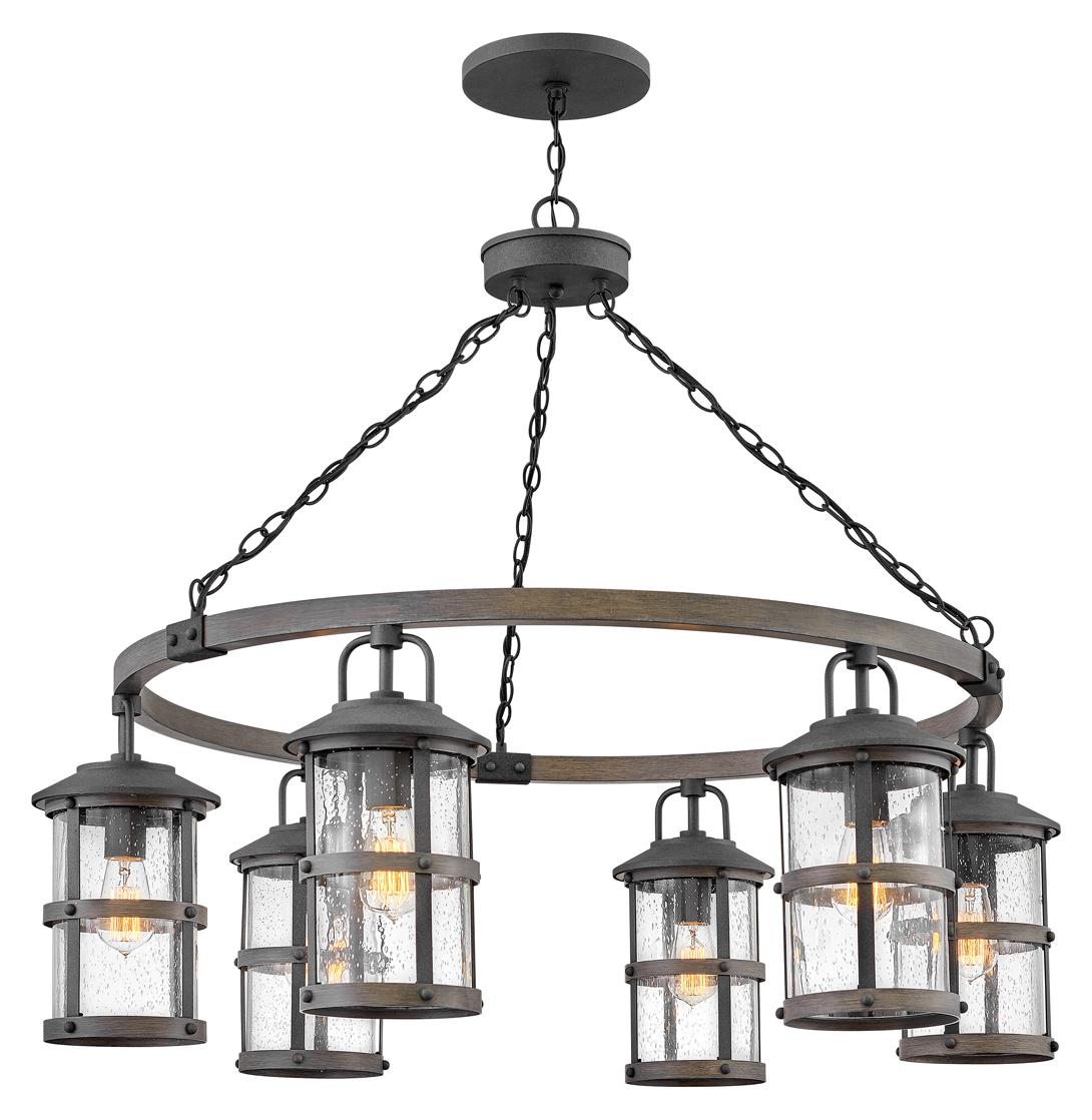Elstead Lighting Elstead Lakehouse Außen-Kronleuchter E27 6-fach 37cm Gealtertes und Driftwood Grey Klar mit Luftbläschen IP44 QN-LAKEHOUSE6-P-DZ