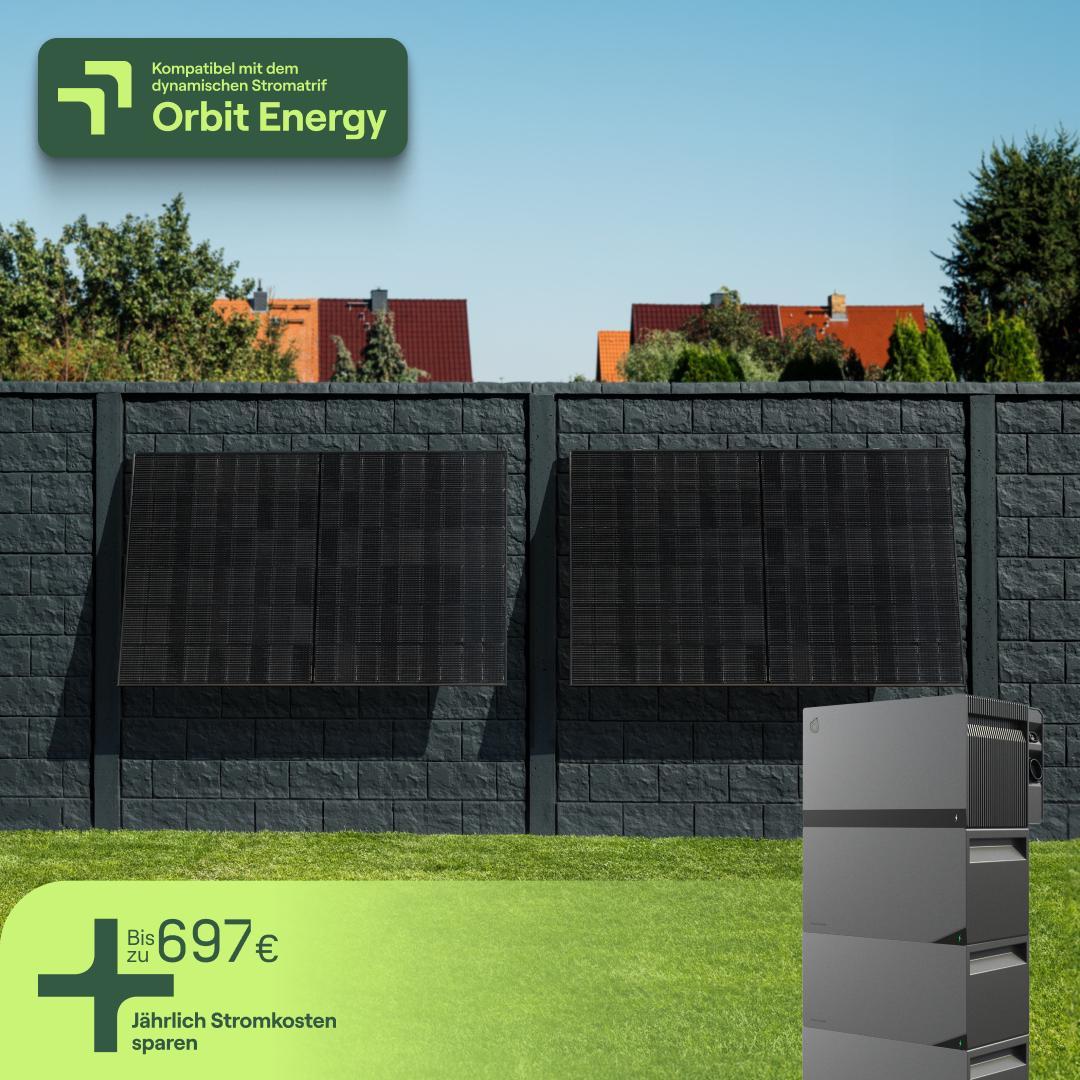 Priwatt Balkonkraftwerk für Fassade mit 2 Modulen & Speicher Avocado Orbit M (8,44 kWh) - 5m Anschlusskabel - priWall Duo SW11355.4