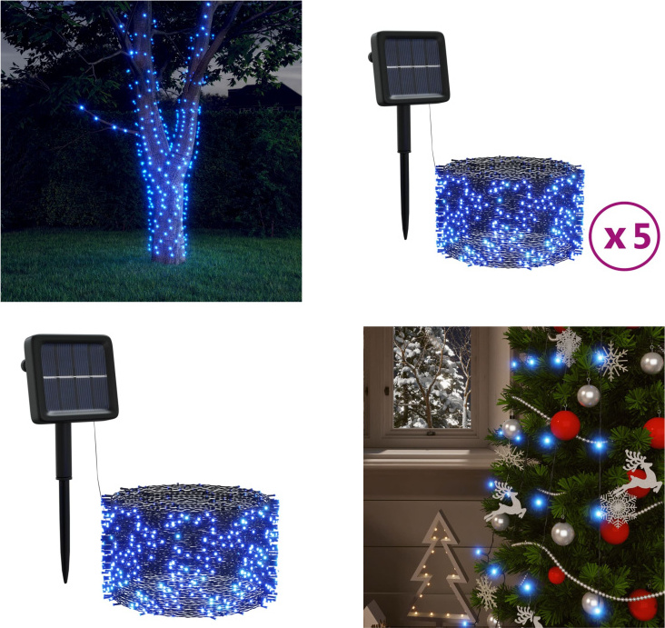 vidaXL Solar Lichterketten 5 Stk. 5x200 LED Blau Innen Außen - Lichterkette - Lichterketten - Solar-Lichterkette - Solar-Lichterketten HL328953