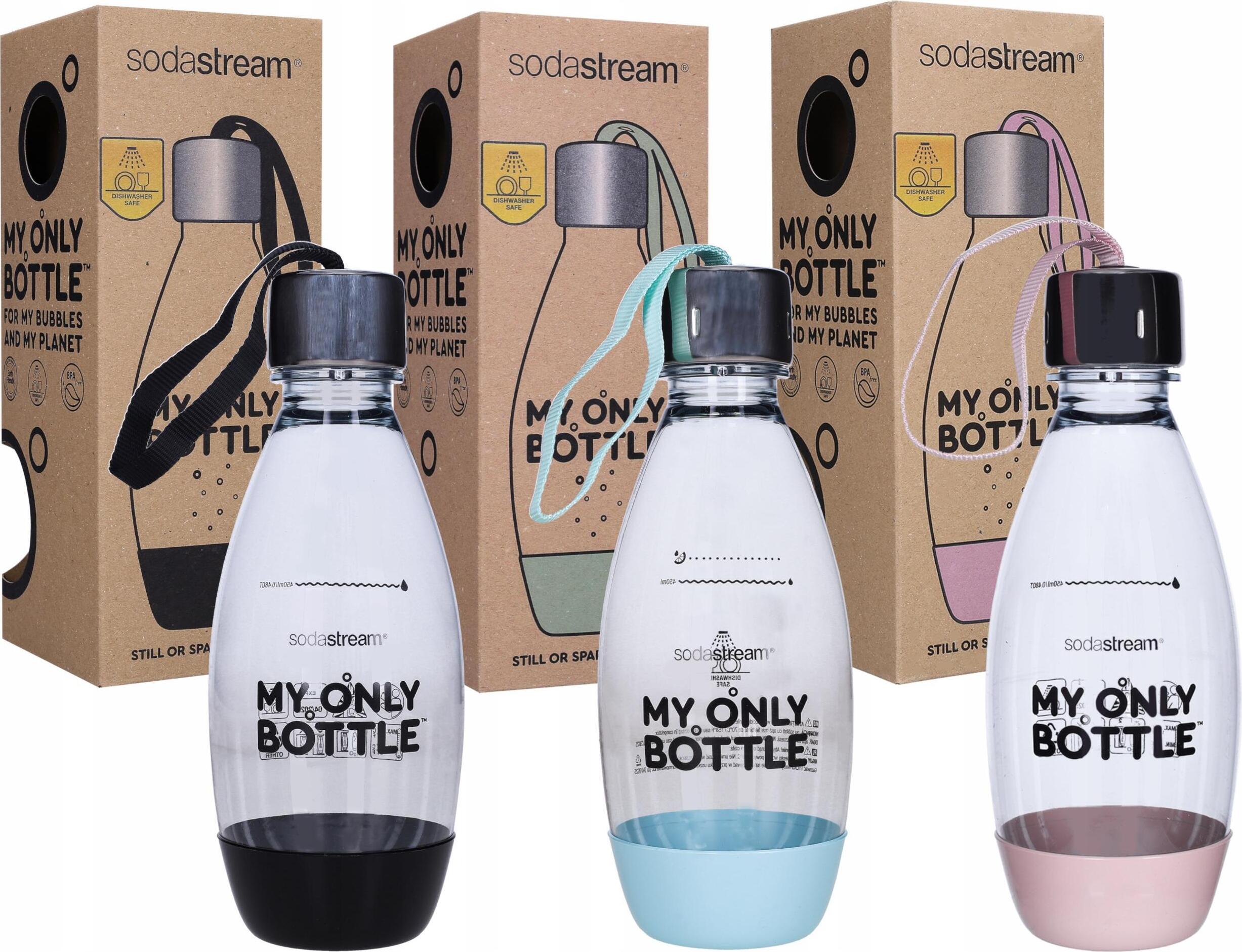 3X Sodastream Mob fľaša na sýtenie | Sada 3 fliaš 0,5 l | Fľaše v: čiernej, modrej, ružovej farbe | Fľaše na vodu 500 ml