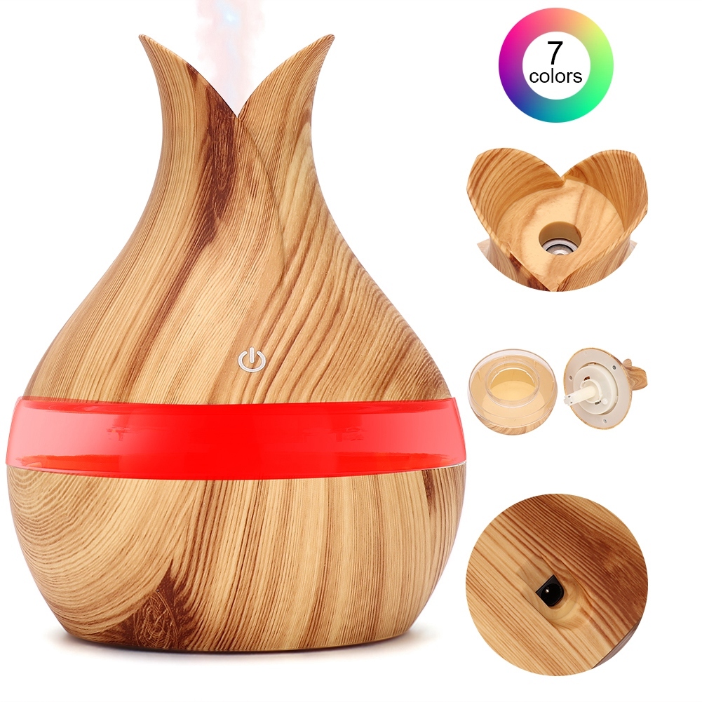300 ml 7 farieb LED nočné svetlo aróma esenciálny olej difúzor zvlhčovač svetla drevo zrno